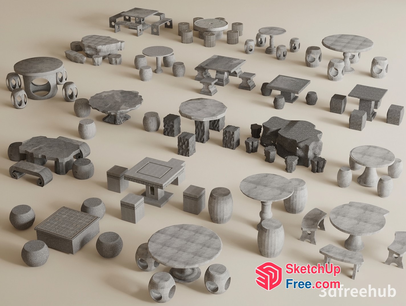 Stone Furniture Set 3D SketchUp File