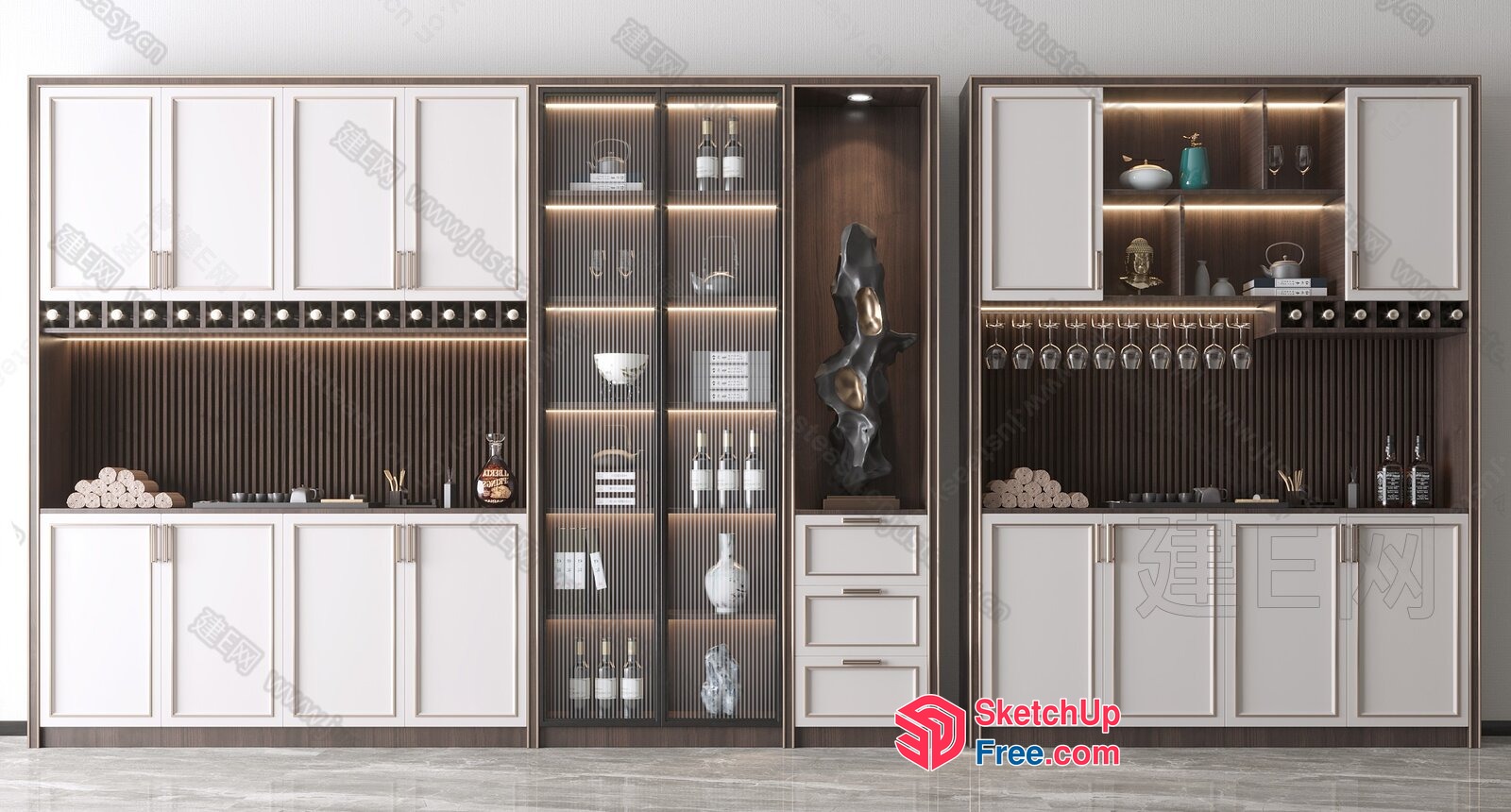 Elegant Modern Kitchen With White Cabinets And Brown Accents 3D SketchUp File