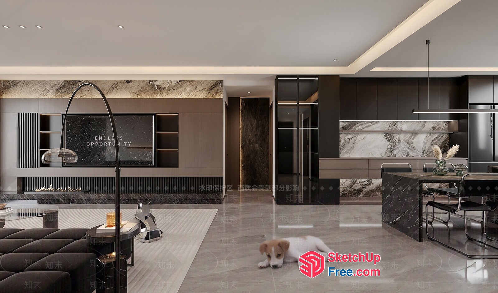 Modern Luxury Living Room With Elegant Lighting And Comfortable Seating 3D SketchUp File