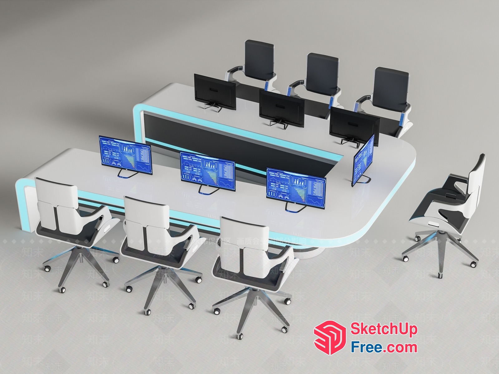 Modern Office Conference Room With Sleek Furniture And Monitors 3D SketchUp File