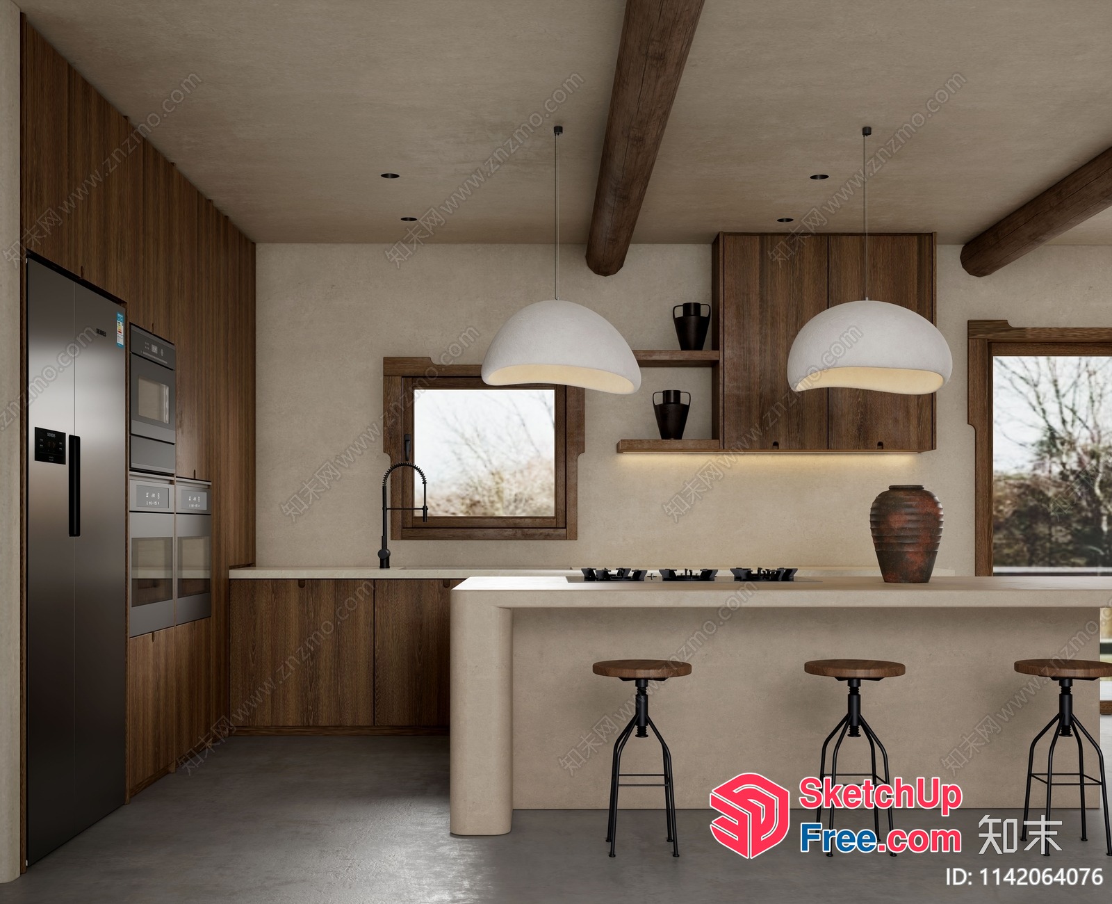 Minimalist Kitchen Interior With Creamy Style 3D SketchUp File