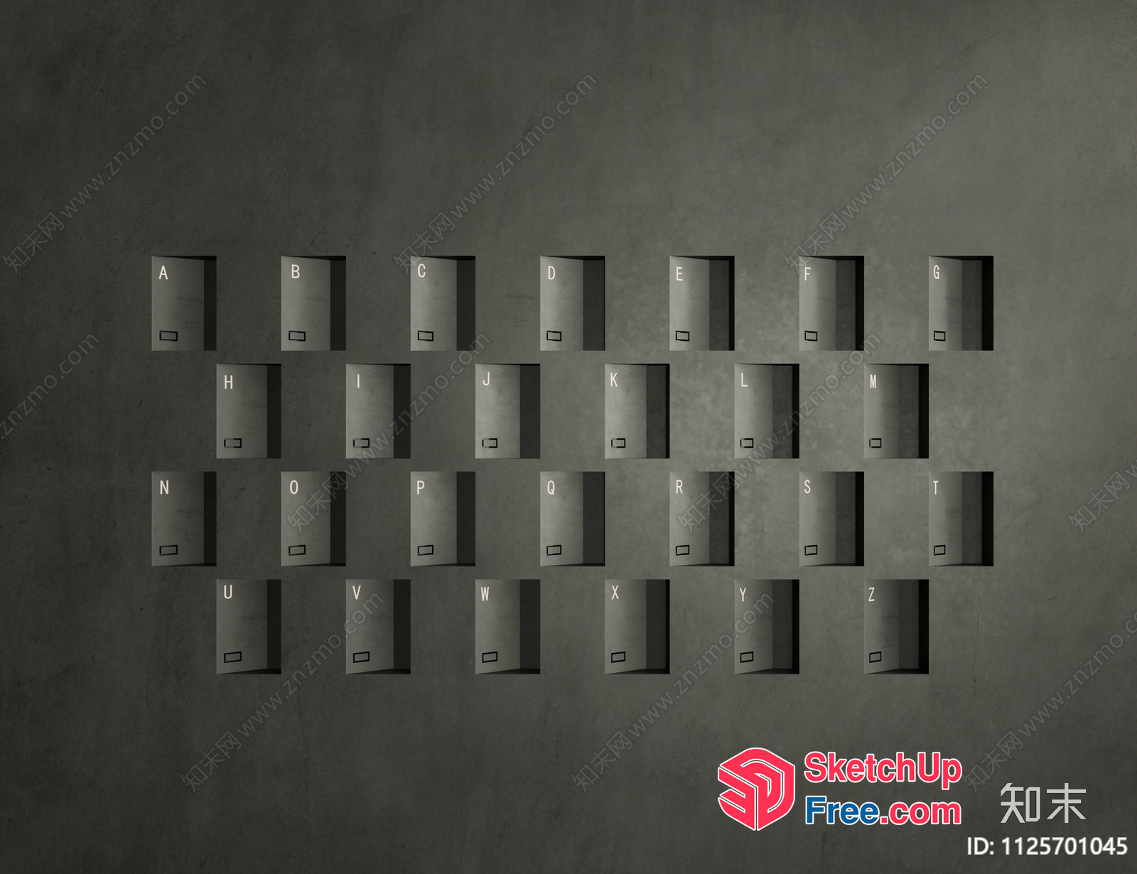 Grey Wall Decorative Alphabetical Door Panels 3D SketchUp File