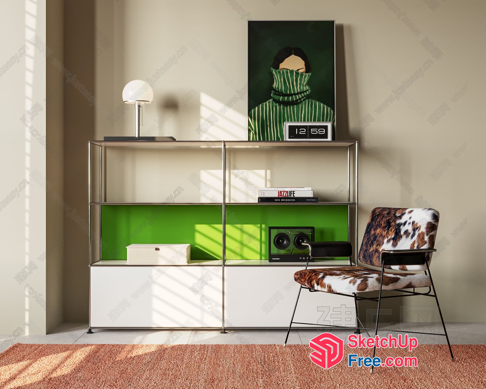 Modern Furniture Arrangement In Neutral And Green Tones 3D SketchUp File