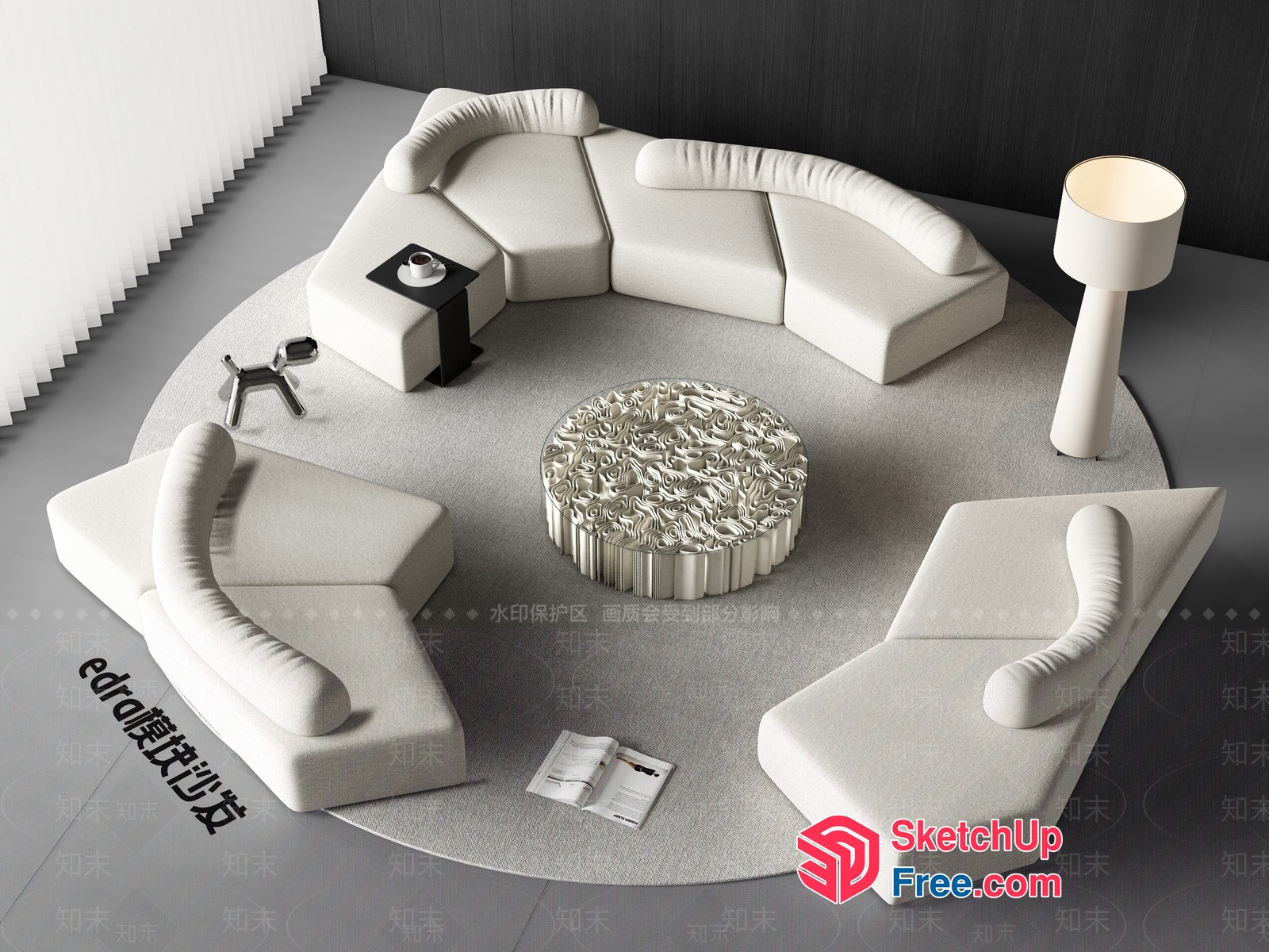 Modern Minimalist Living Room Furniture Arrangement 3D SketchUp File