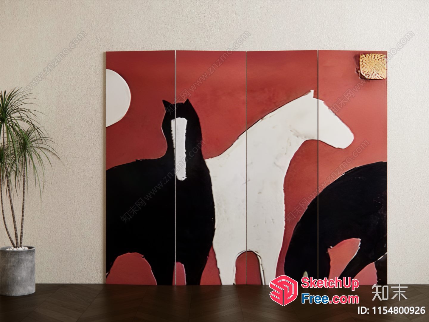 Two Horses Silhouettes Against Red Sky 3D SketchUp File