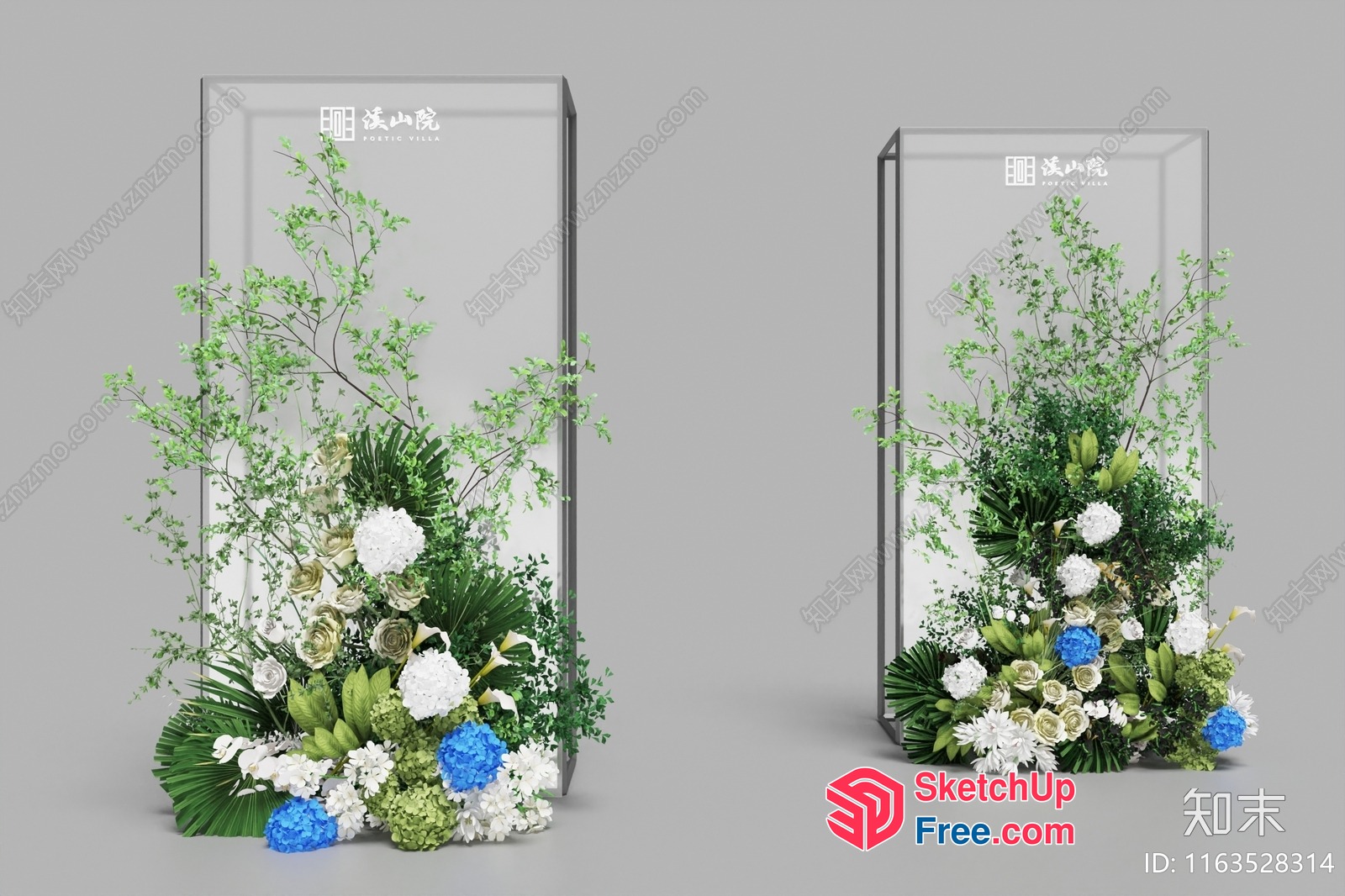 Modern Floral Arrangement On Transparent Glass Wall 3D SketchUp File