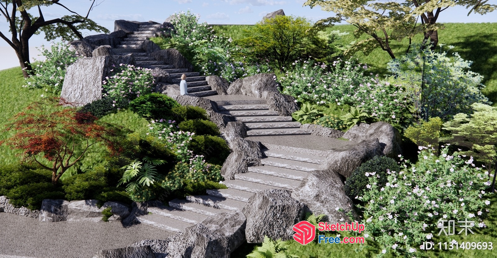 Stone Staircase In A Serene Garden Setting 3D SketchUp File