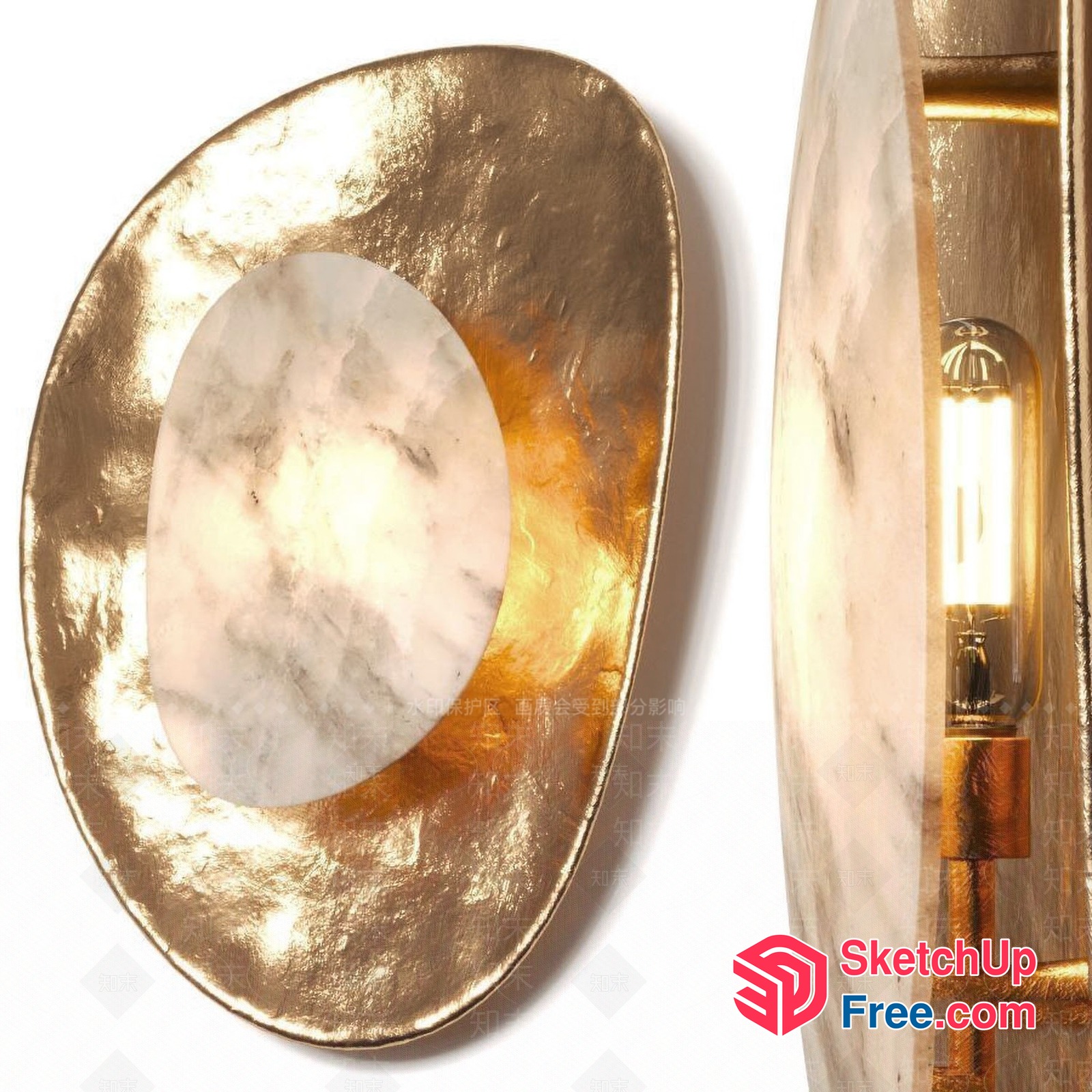 Marble And Gold Accent Wall Lighting Fixture 3D SketchUp File