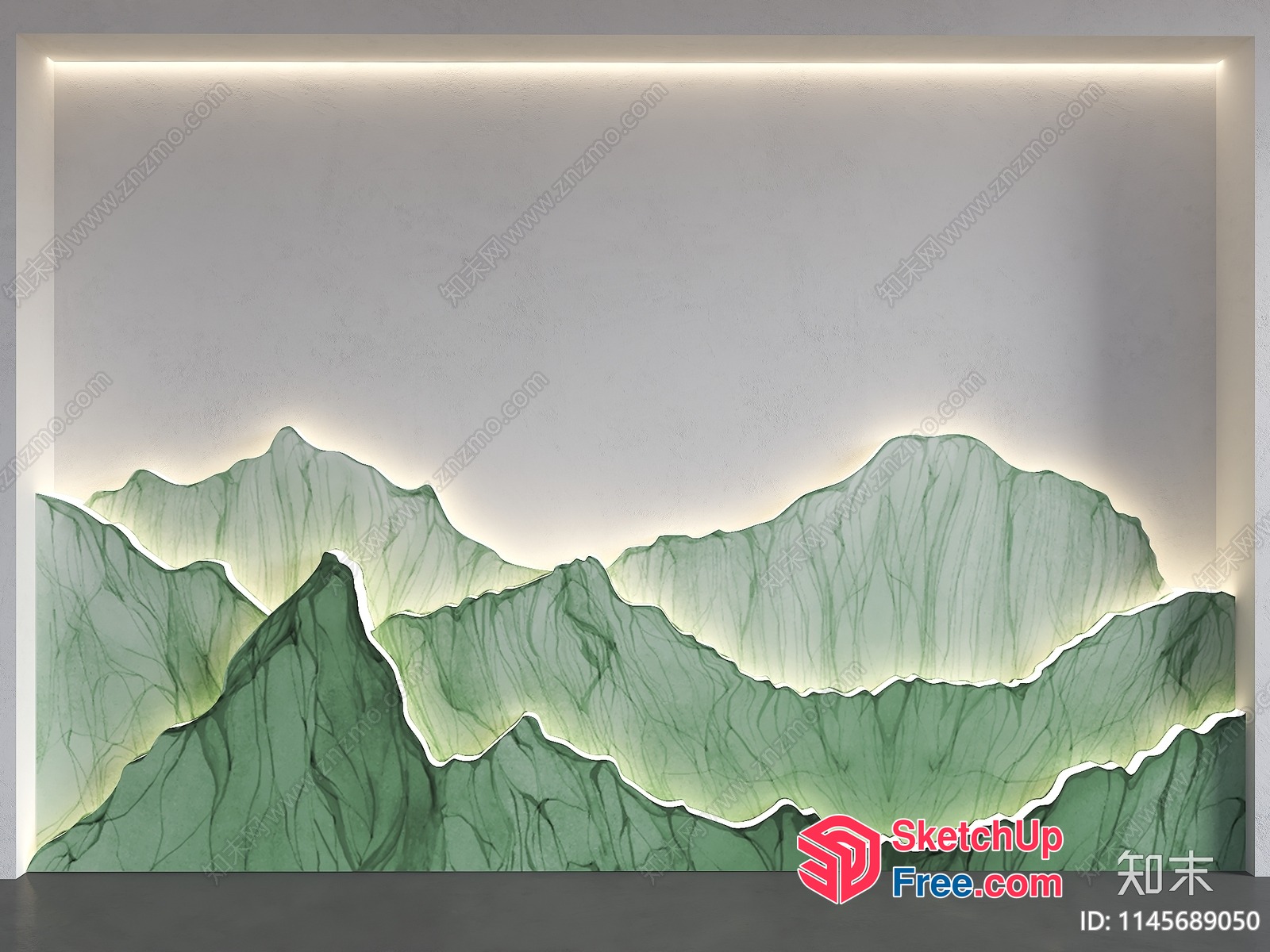 A Mountain Range Wall Mural With Green And Gray Tones 3D SketchUp File