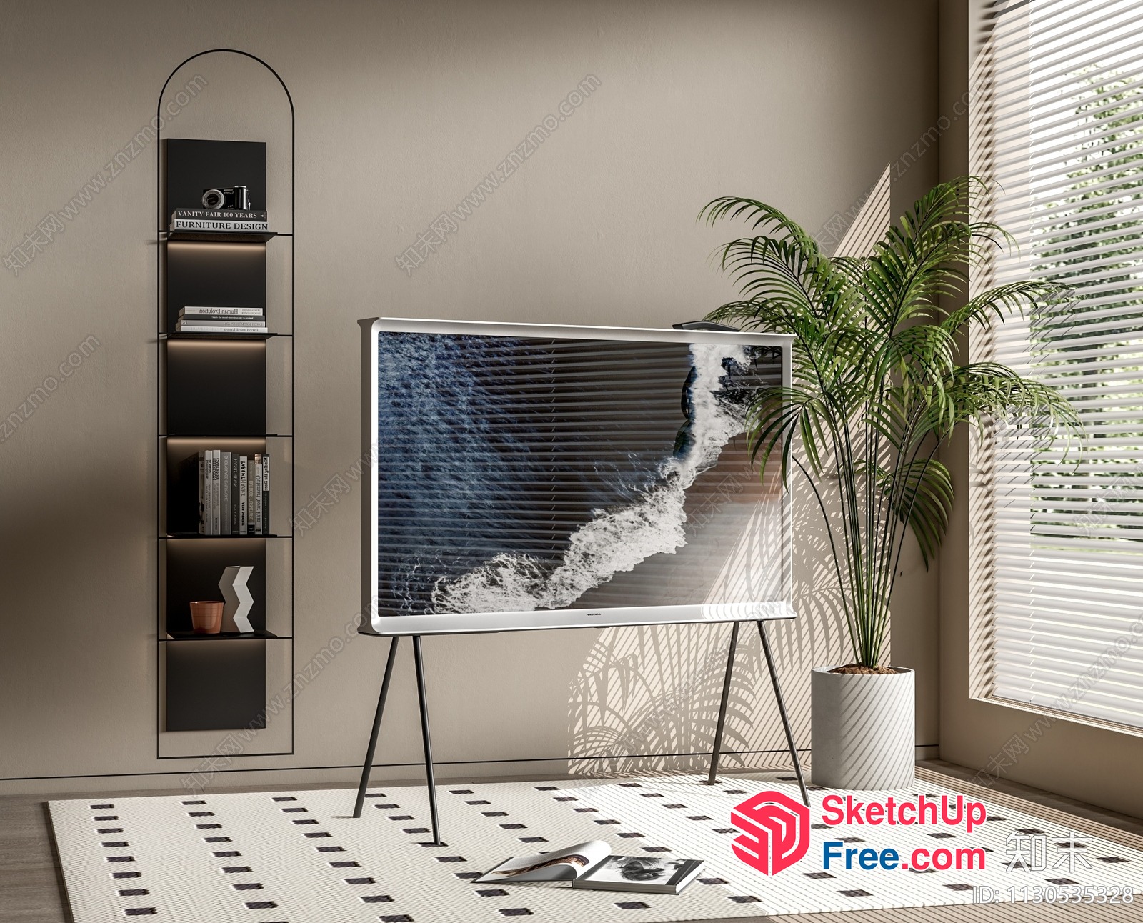 Modern Minimalist Living Room With Sleek Tv And Decorative Shelf 3D SketchUp File