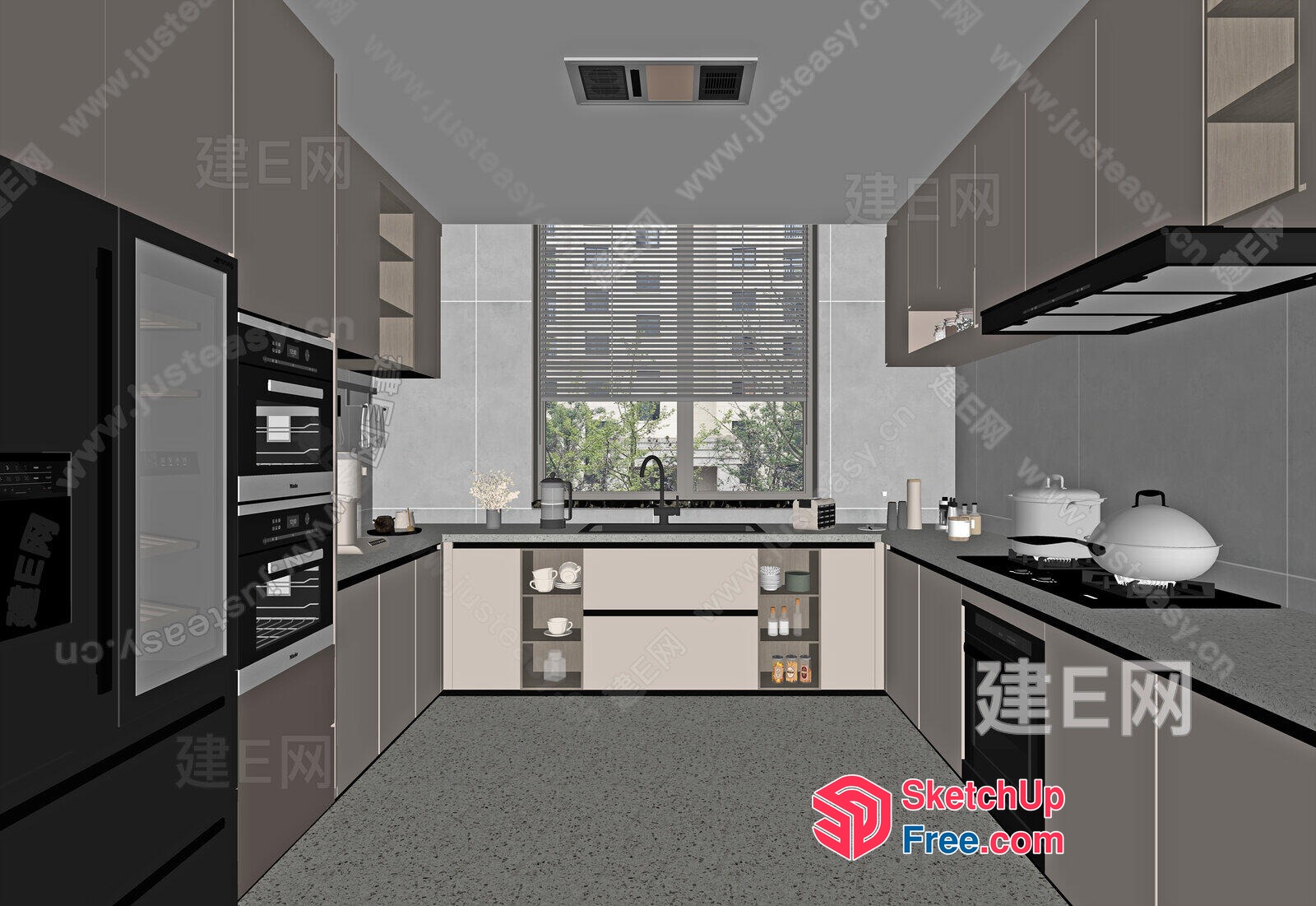 Modern Kitchen With Sleek Appliances And Grey Countertops 3D SketchUp File