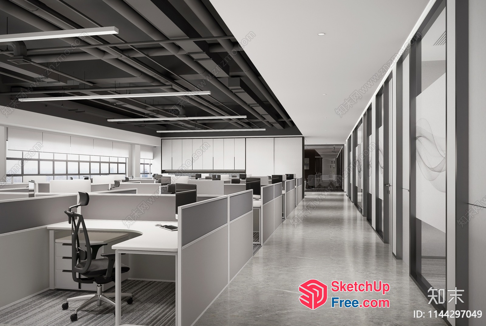 Modern Office Space With Sleek Cubicles And Minimalist Decor 3D SketchUp File