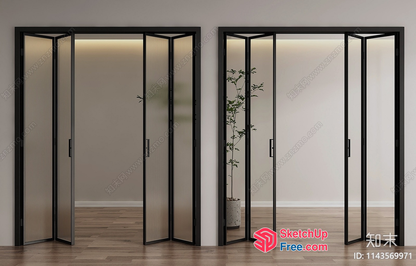 Modern Partition Screen With Glass Doors 3D SketchUp File