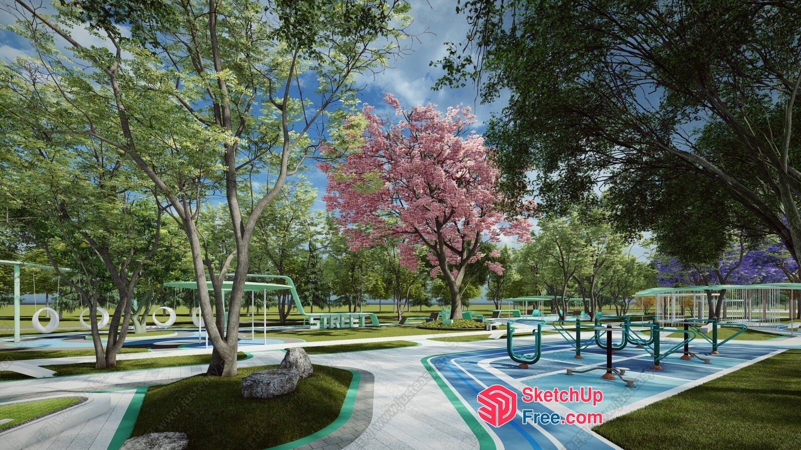 Outdoor Exercise Area With Unique Decorative Elements 3D SketchUp File