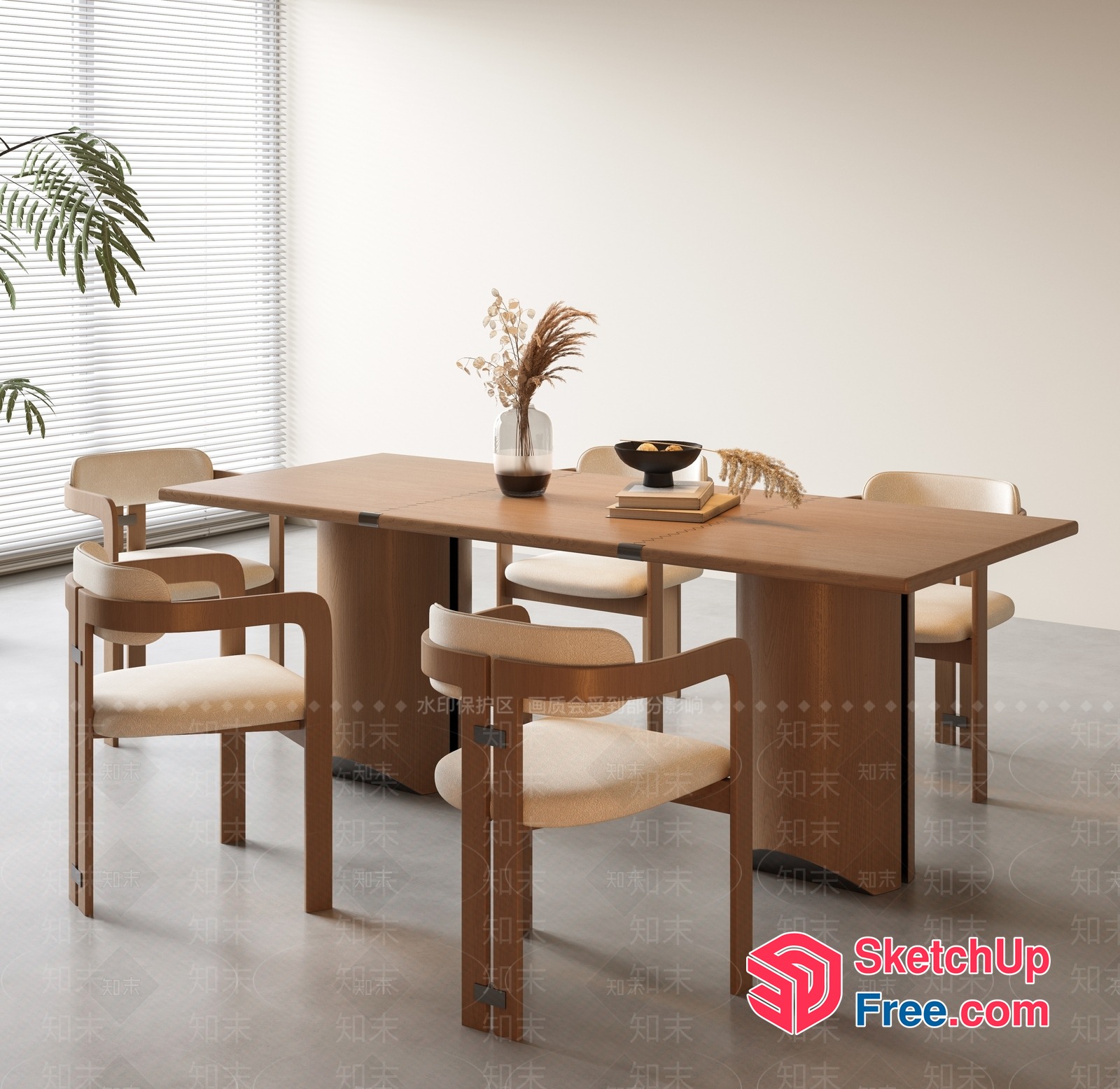 Minimalist Japanese Style Dining Room With Natural Wood Table And Chairs 3D SketchUp File