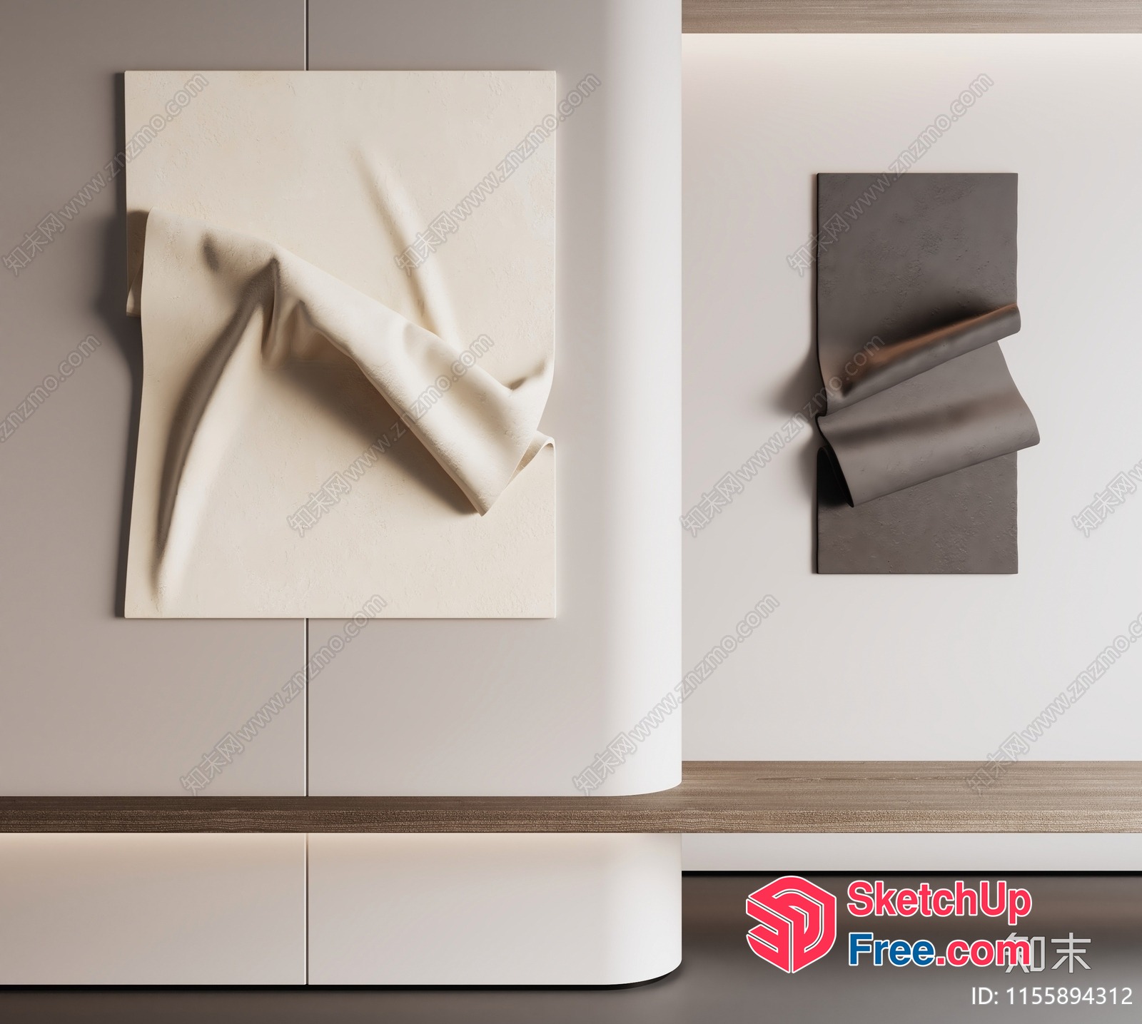 Modern Minimalist Artwork On Creamy White And Gray Wall 3D SketchUp File