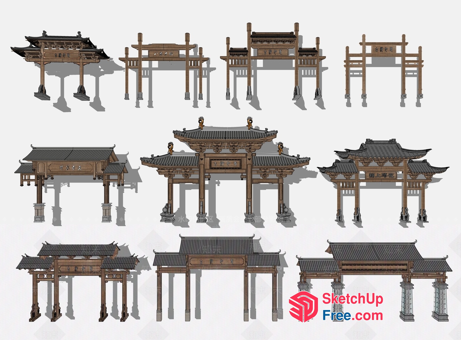 Asian-Inspired Architectural Structures 3D SketchUp File