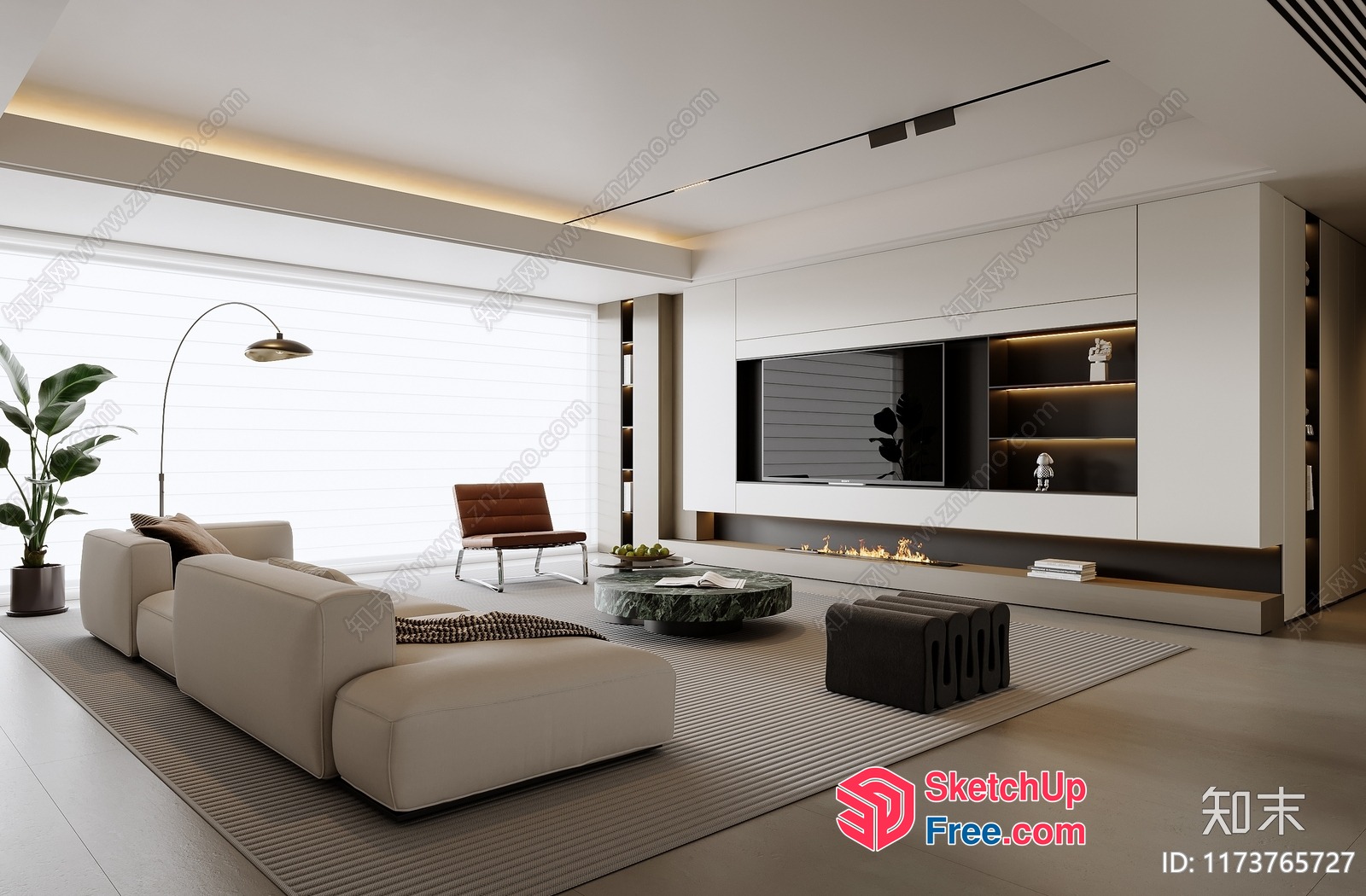 Modern Minimalist Living Room With Large Windows 3D SketchUp File