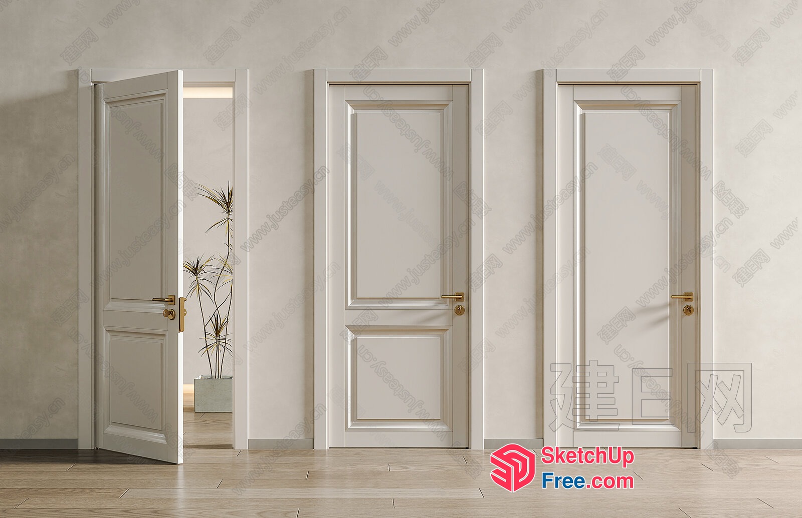 Four White Doors In A Row 3D SketchUp File
