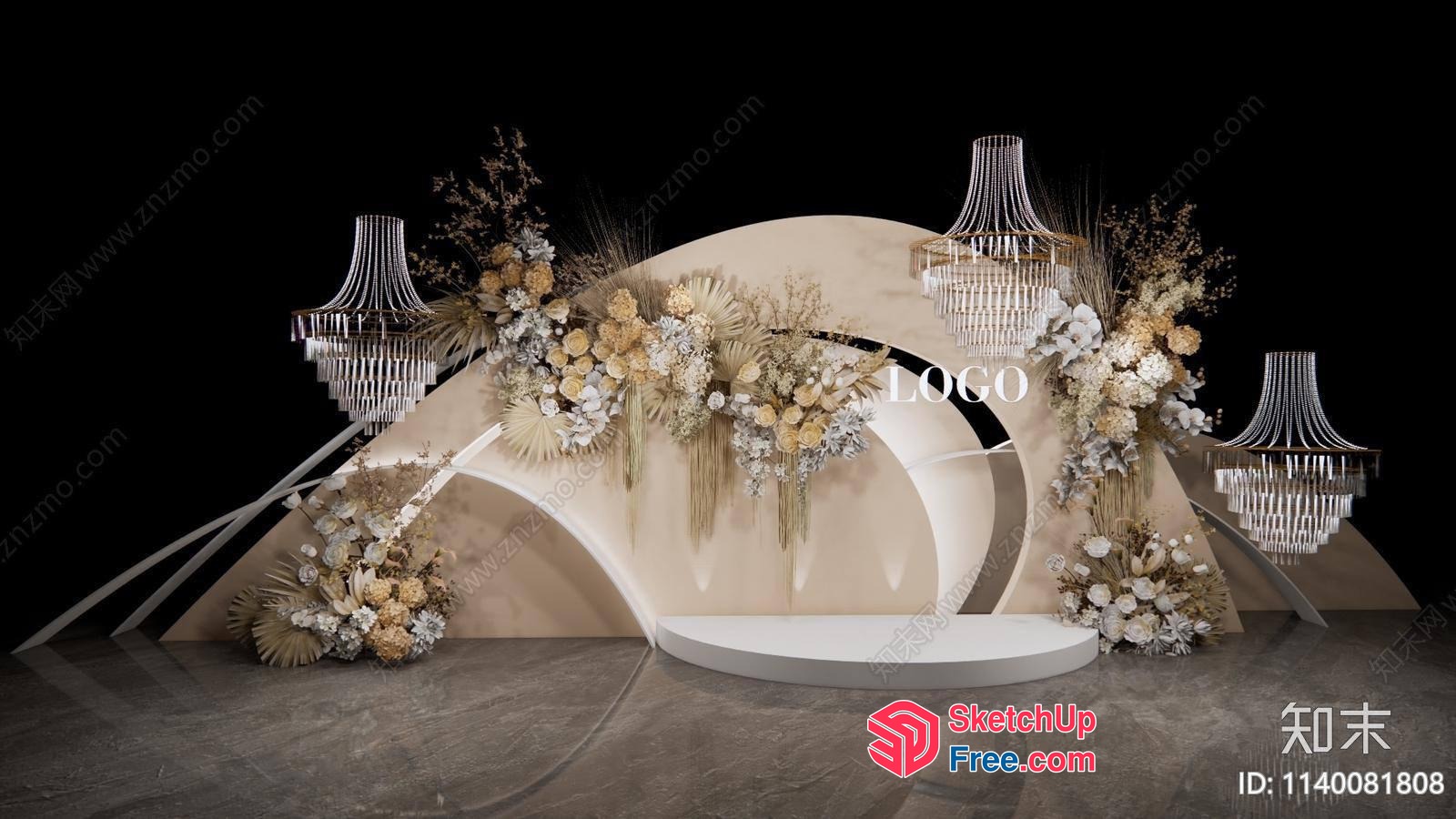 Elegant Floral Arrangement With Chandeliers And Stairs 3D SketchUp File