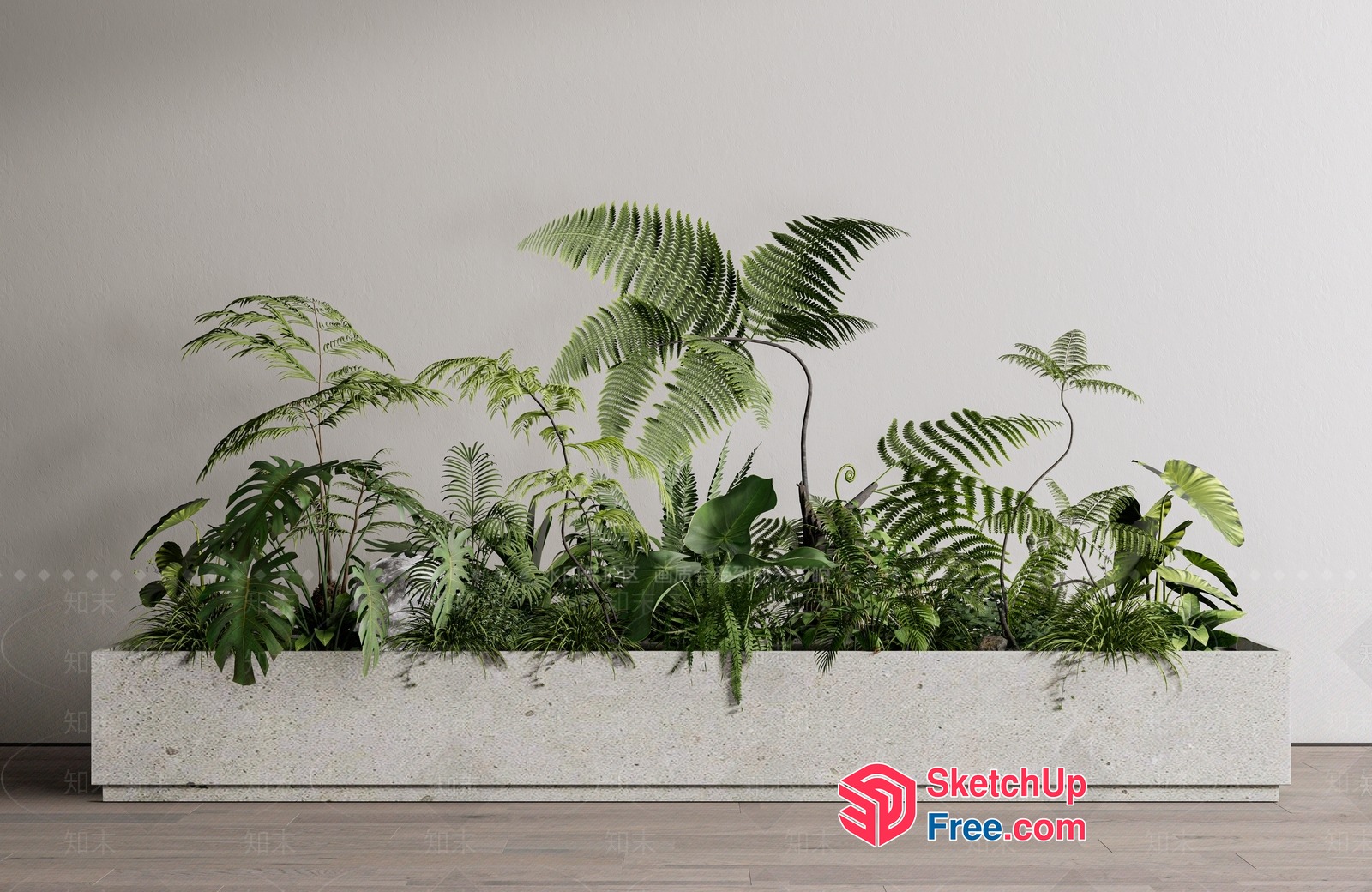 Exotic Plant Collection In A Rectangular Planter 3D SketchUp File