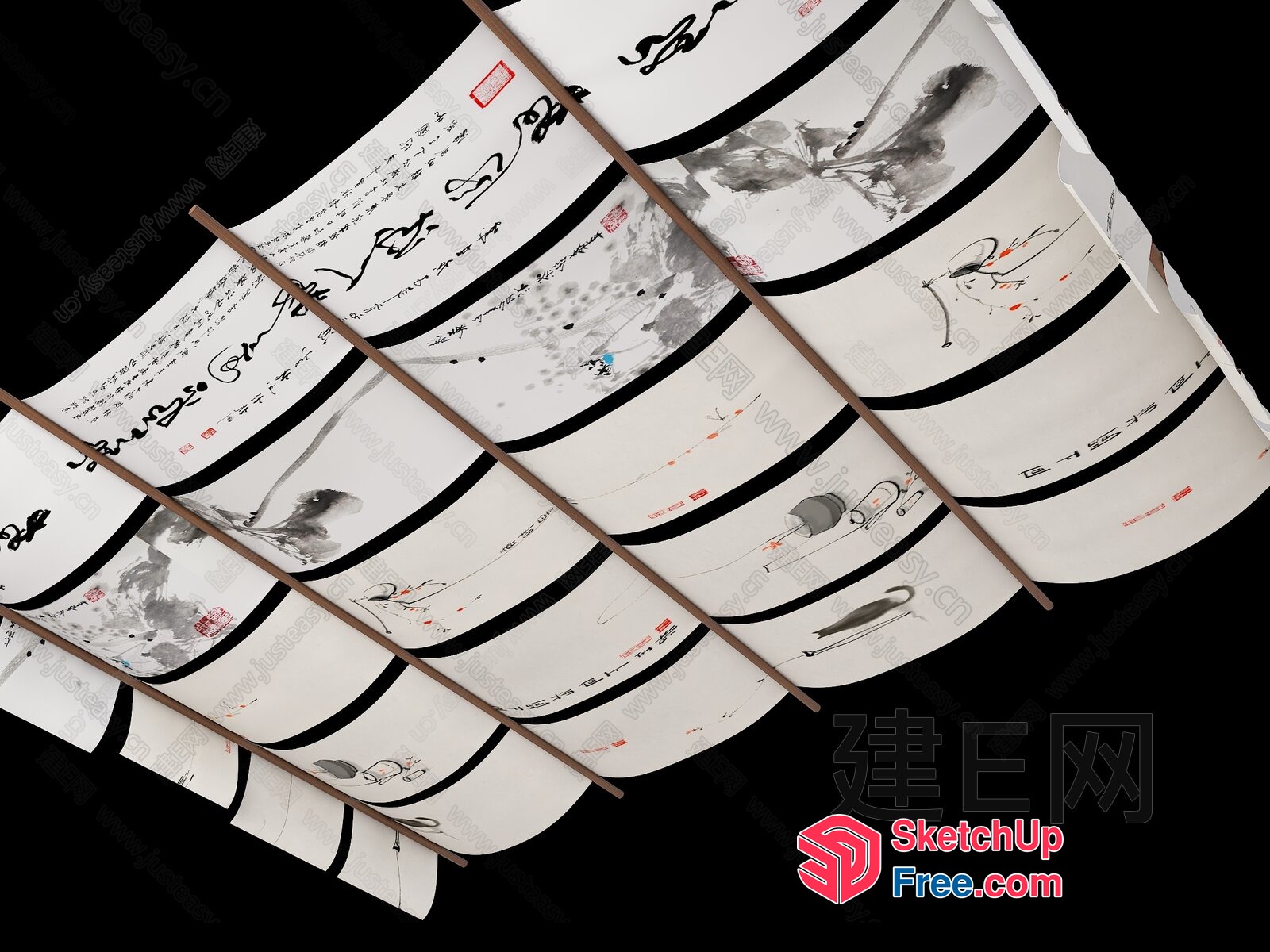 Curved Decorative Artwork With Asian-Inspired Motifs 3D SketchUp File