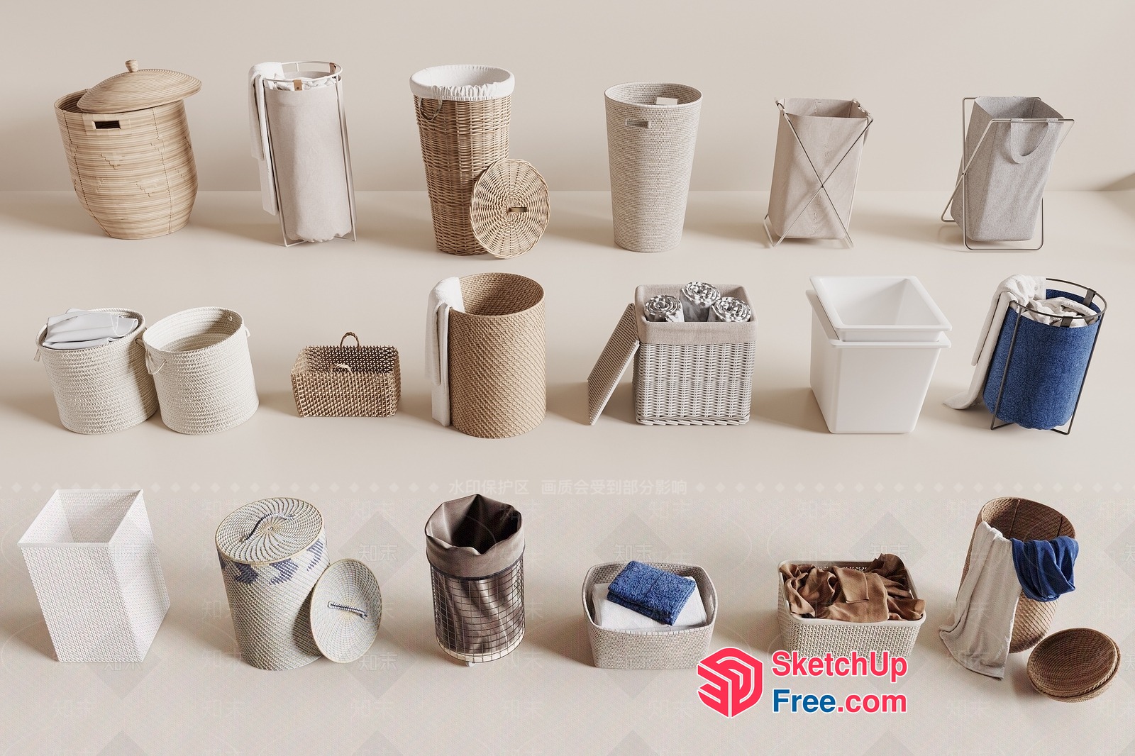 Laundry Baskets With Various Styles And Materials 3D SketchUp File