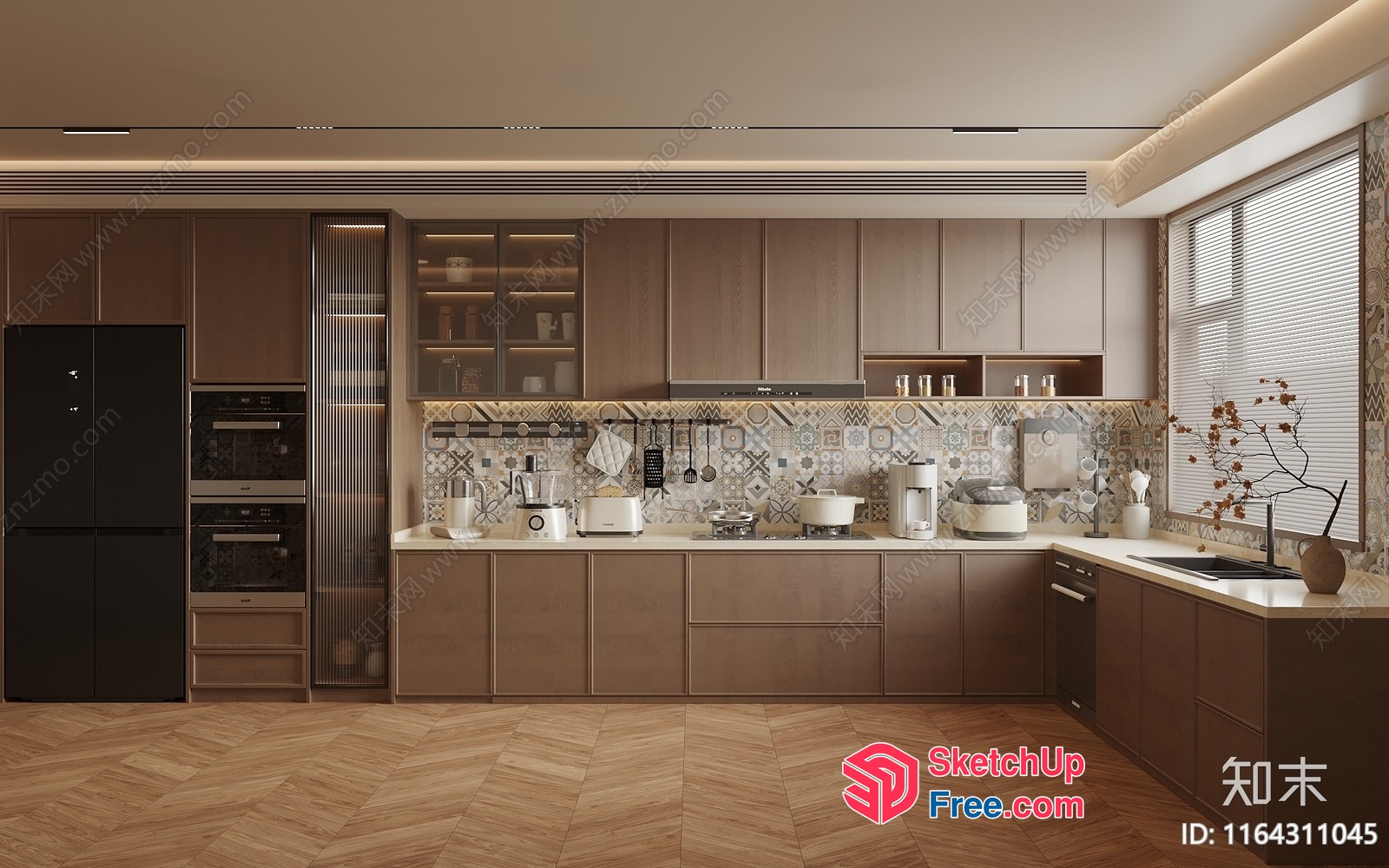Modern Kitchen With Brown Cabinets And White Countertops 3D SketchUp File