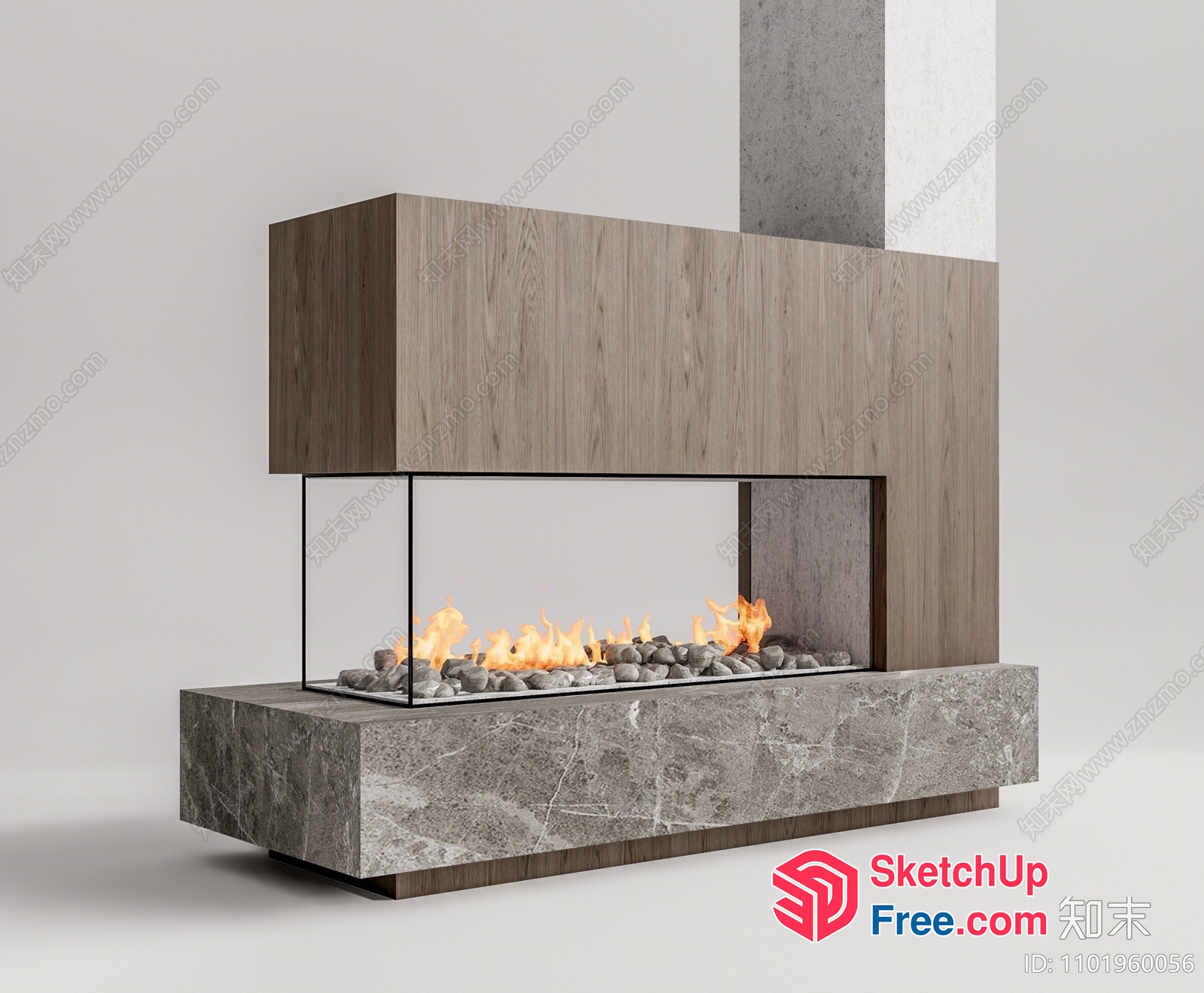Modern Fireplace With Glass And Stone Design 3D SketchUp File