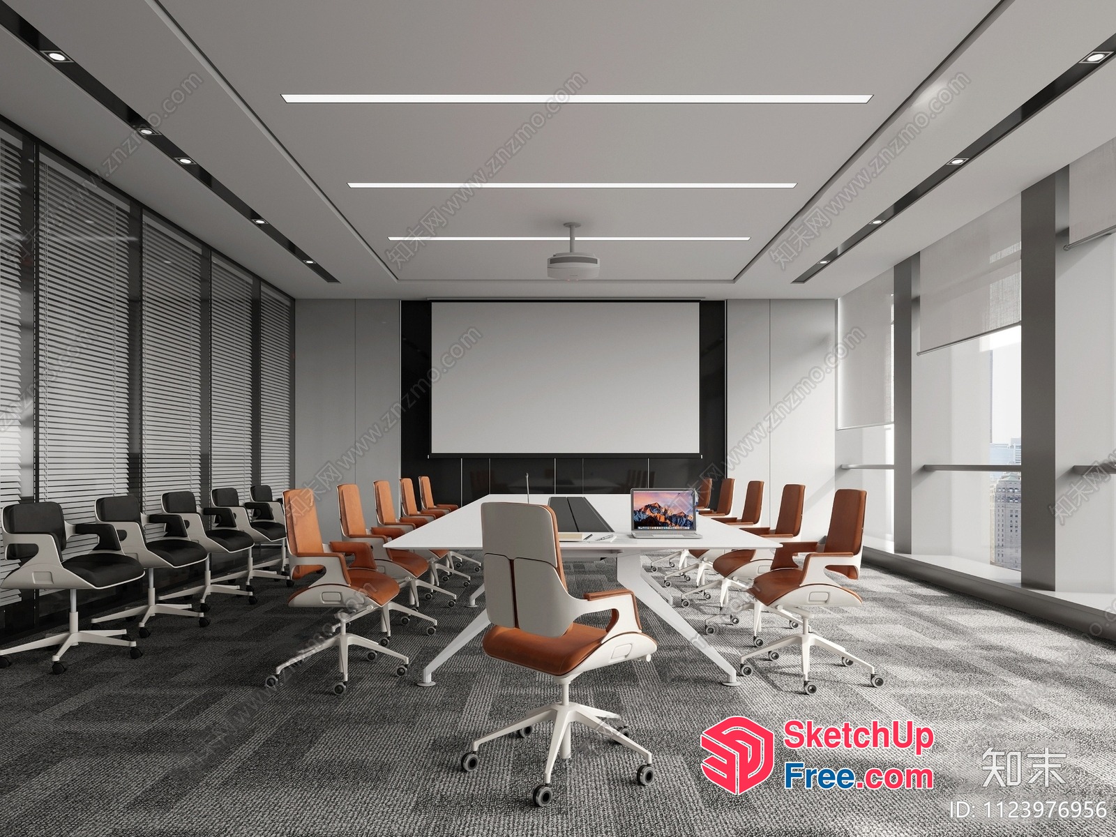 Modern Office Conference Room With Sleek White Furniture 3D SketchUp File