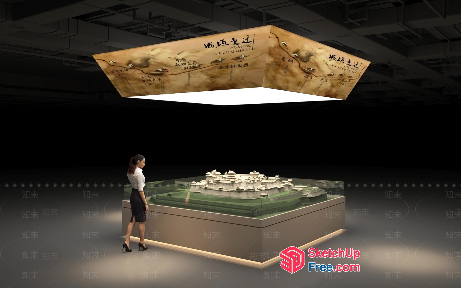 Museum Exhibit Displaying Ancient Chinese Architecture 3D SketchUp File