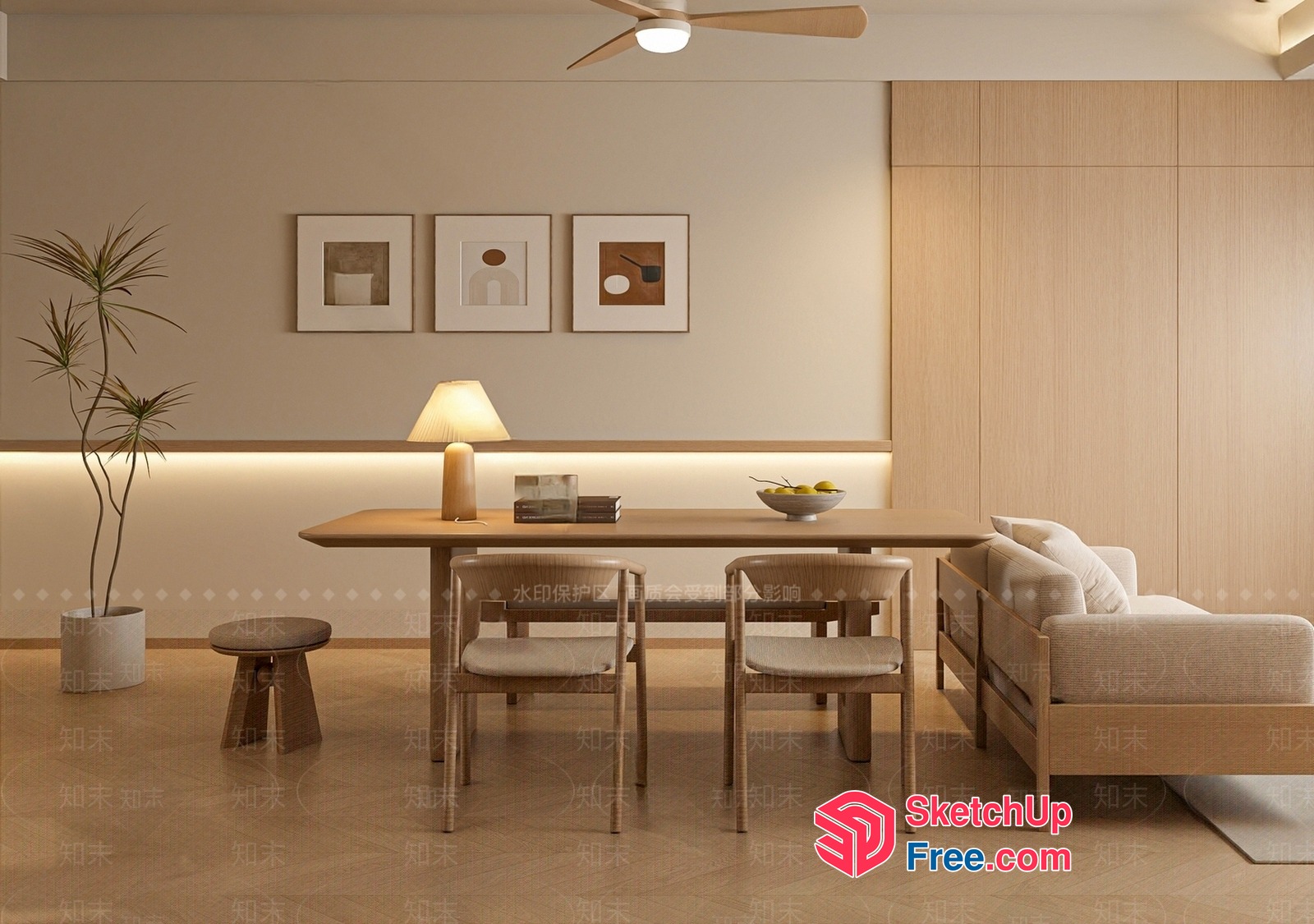 Minimalist Japanese Style Living Room With Natural Wood Accents 3D SketchUp File