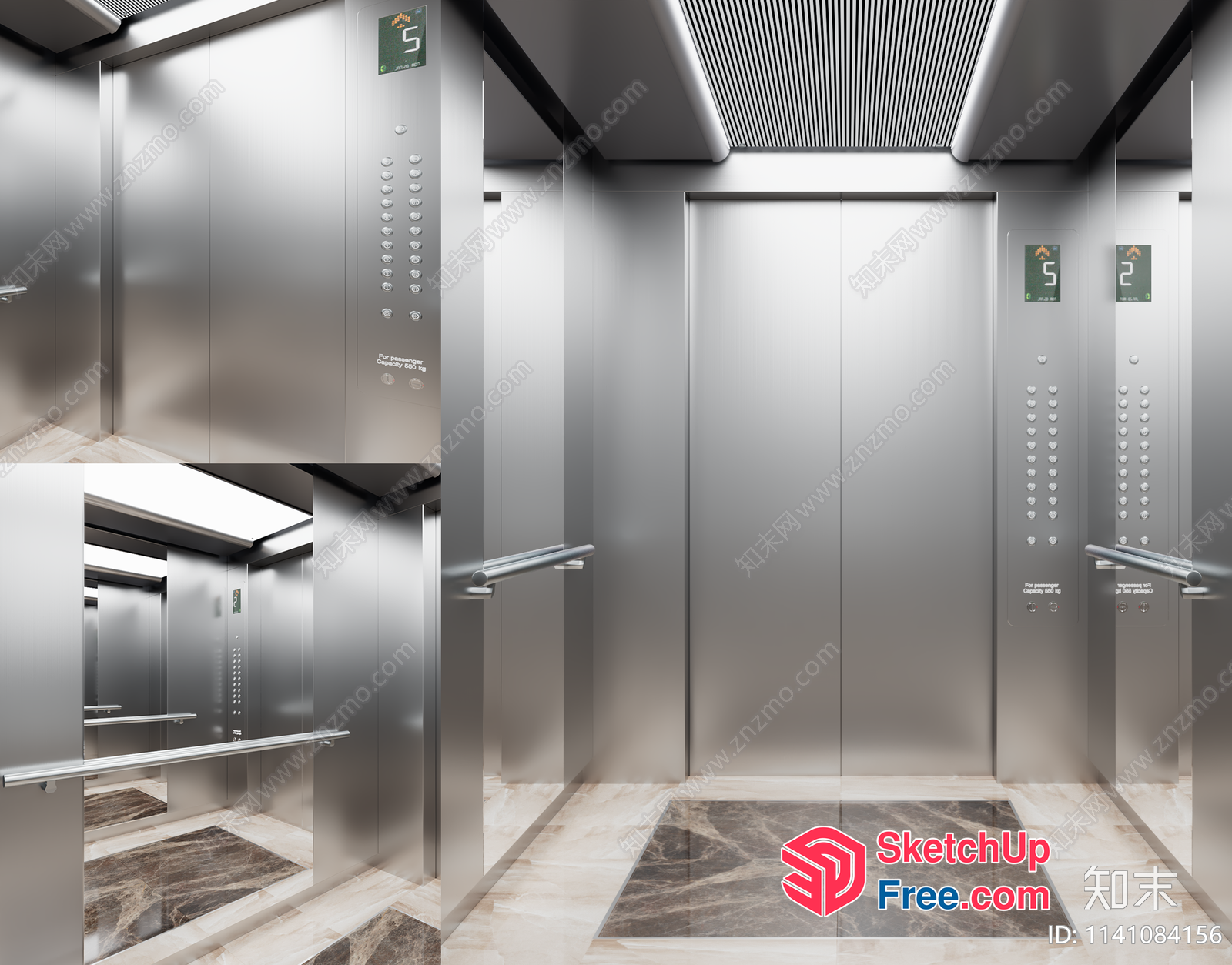 Modern Silver And Marble Elevator Interior 3D SketchUp File