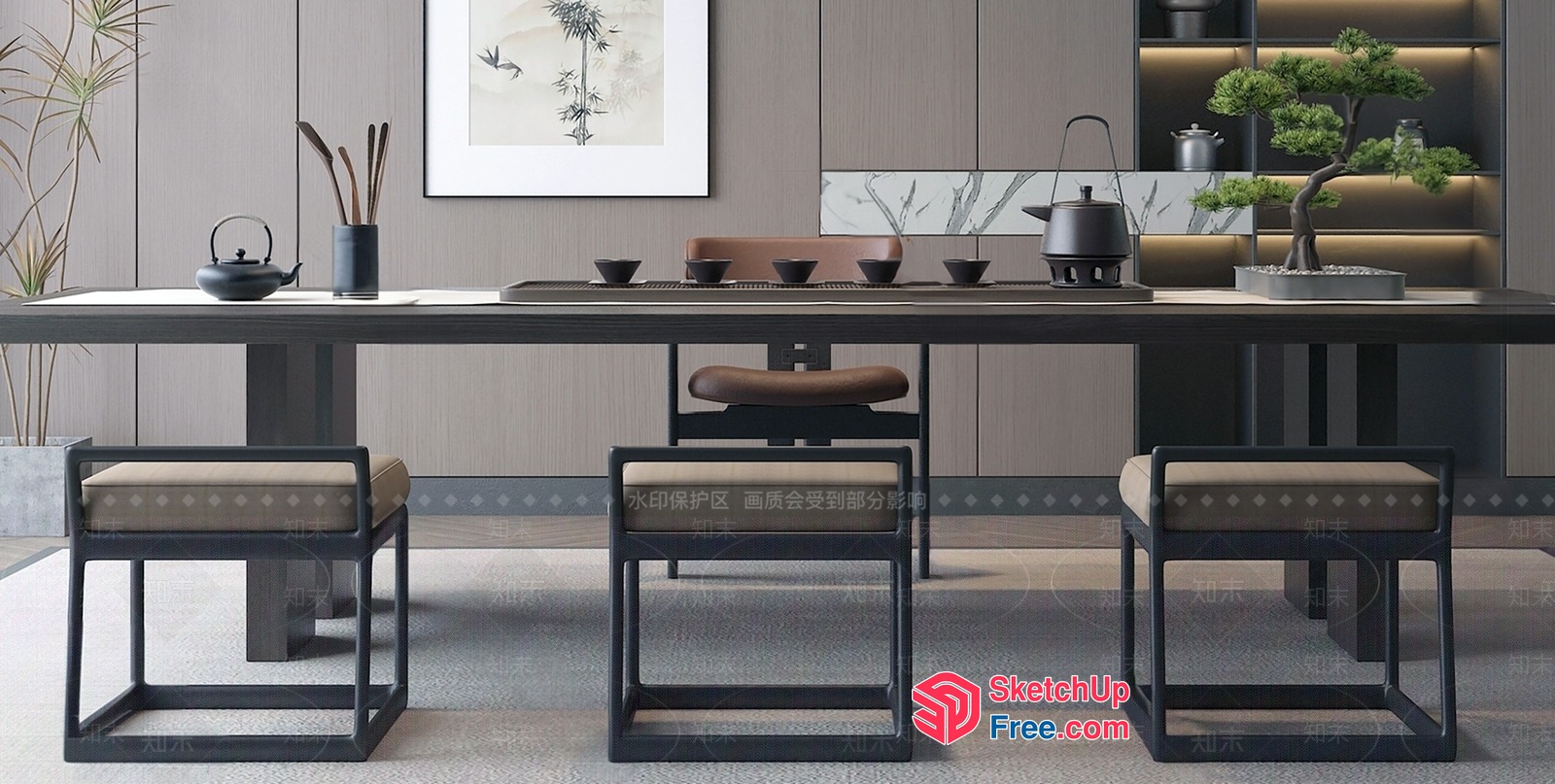 Elegant And Serene Japanese-Inspired Dining Room 3D SketchUp File