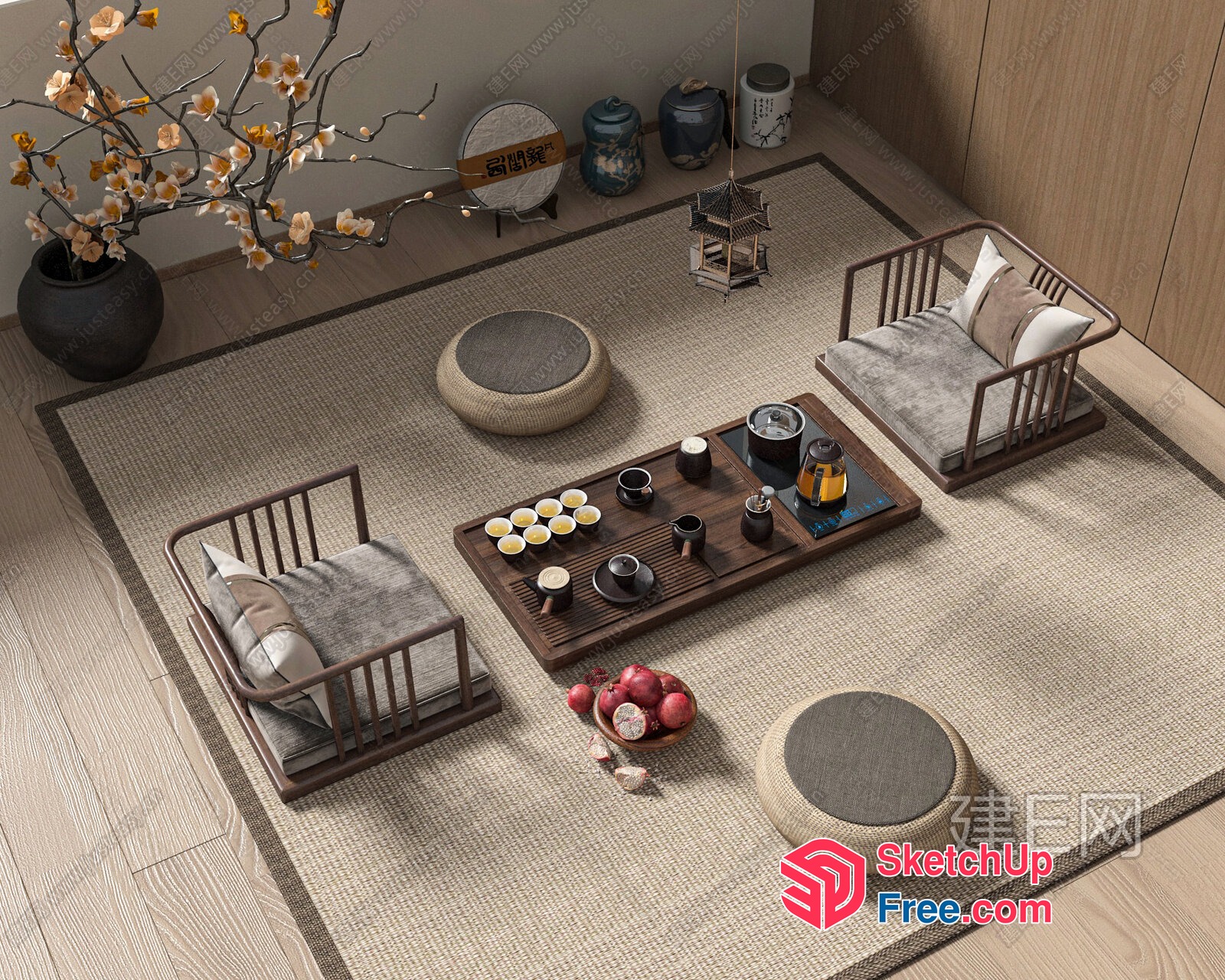 Cozy Japanese Tea Room Interior 3D SketchUp File