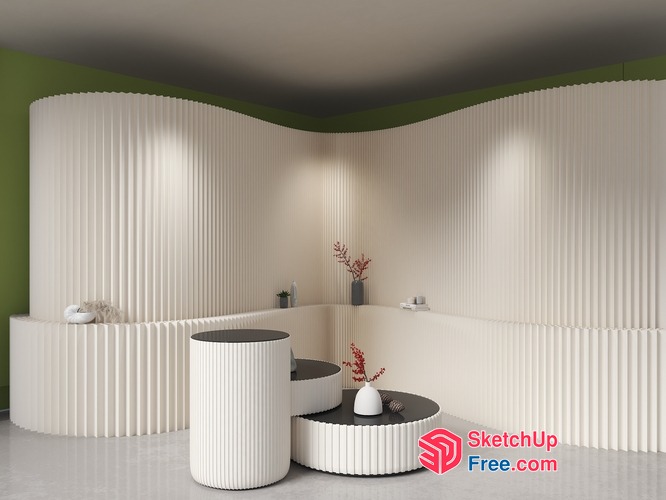 White Fluted Reception Desk And Pillars 3D SketchUp File