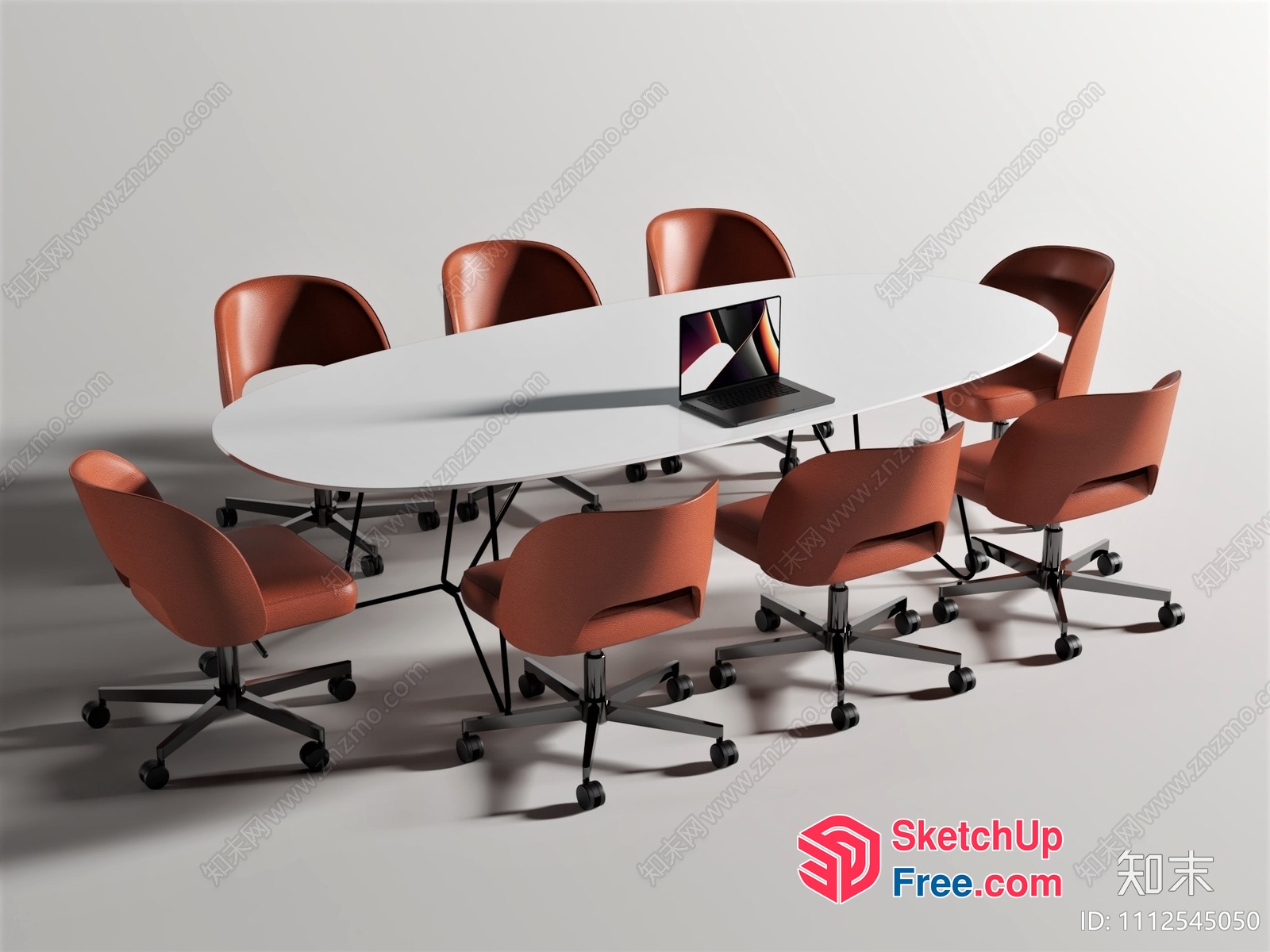 Modern Office Conference Room With Sleek White Table And Orange Chairs 3D SketchUp File