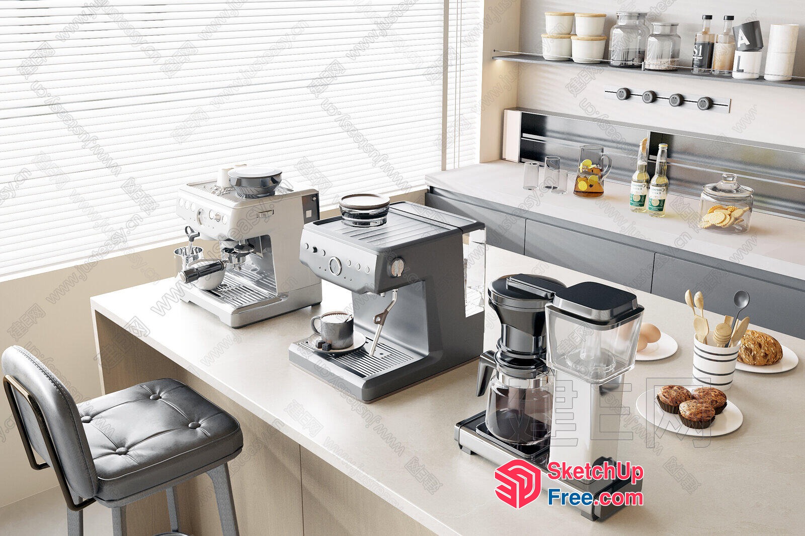 Modern Kitchen Coffee Station With Stainless Steel Appliances 3D SketchUp File