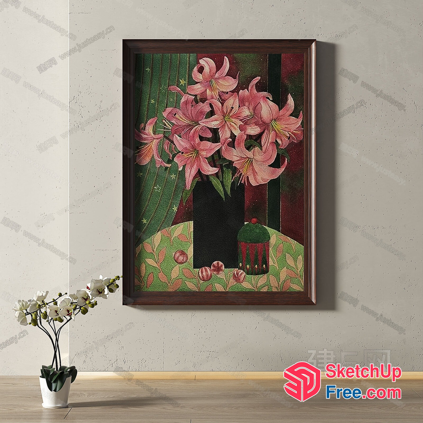 Elegant Floral Still Life In Vintage Style 3D SketchUp File