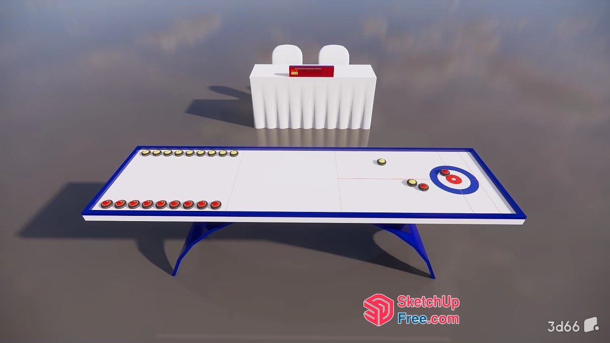 Long White Table With Blue Trim And Red And Yellow Accents 3D SketchUp File