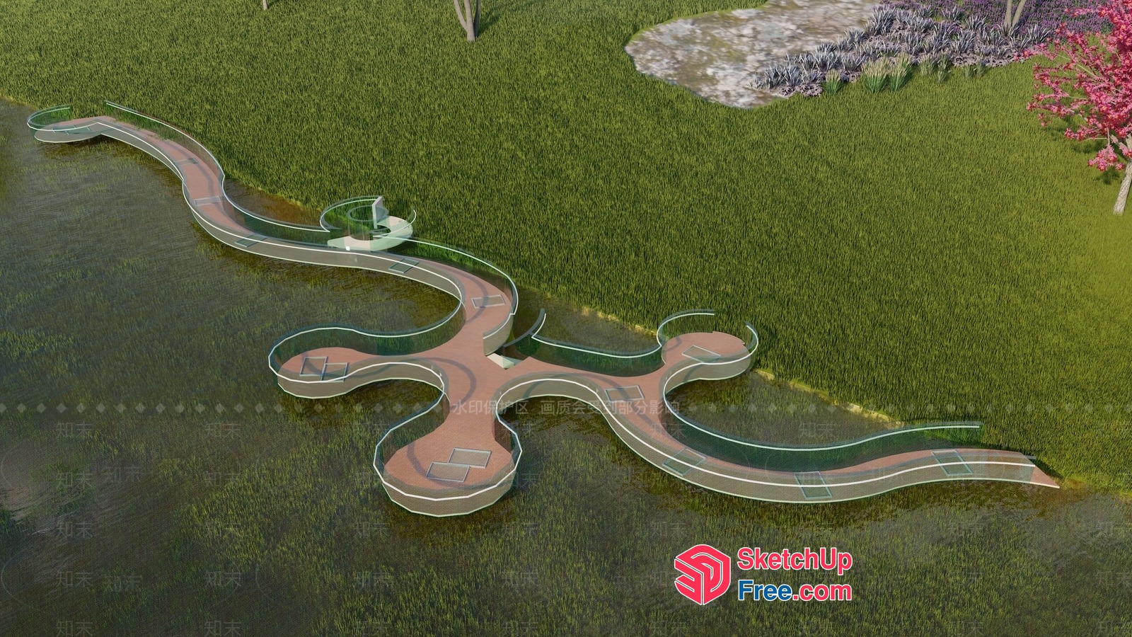 Serpentine Pathway In A Lush Green Park 3D SketchUp File