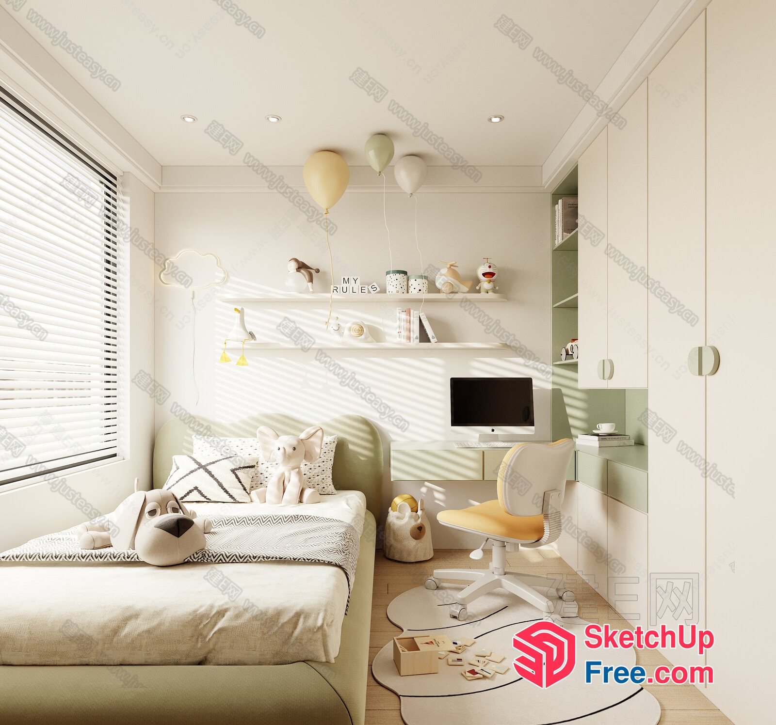 Soft Pastel Hues Children'S Bedroom 3D SketchUp File