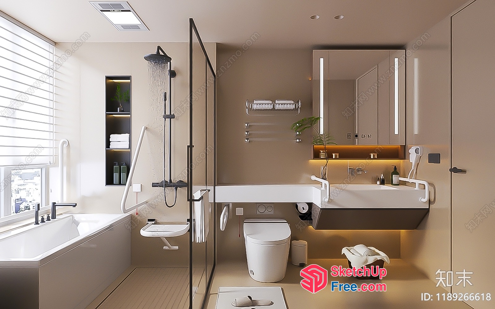 Modern Bathroom With Neutral Tones And Sleek Fixtures 3D SketchUp File