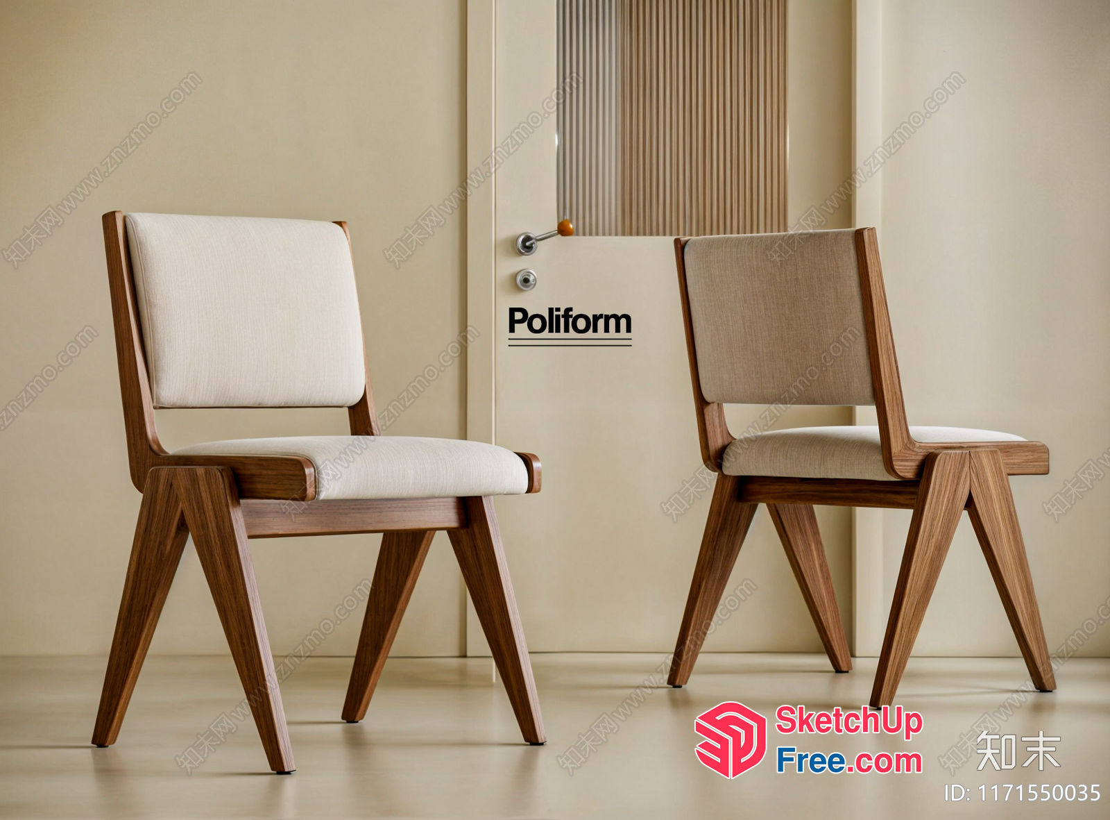 Two Chairs In A Creamy Style Interior 3D SketchUp File