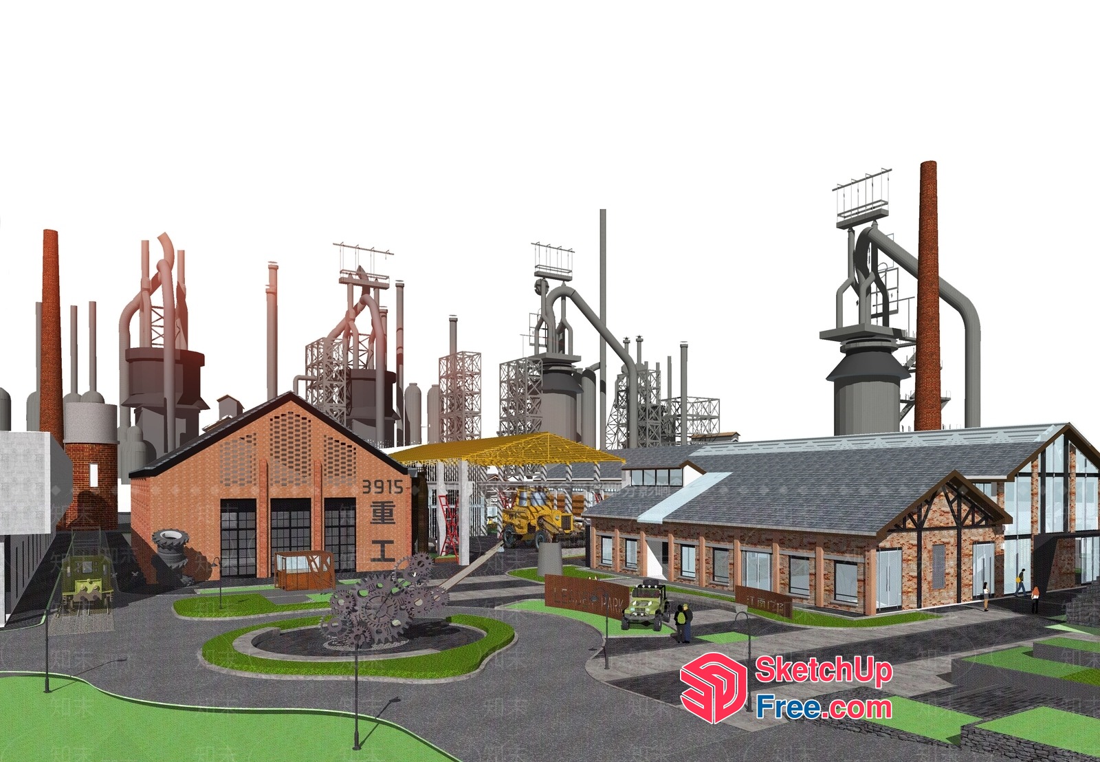 Industrial Park Building Exterior 3D SketchUp File