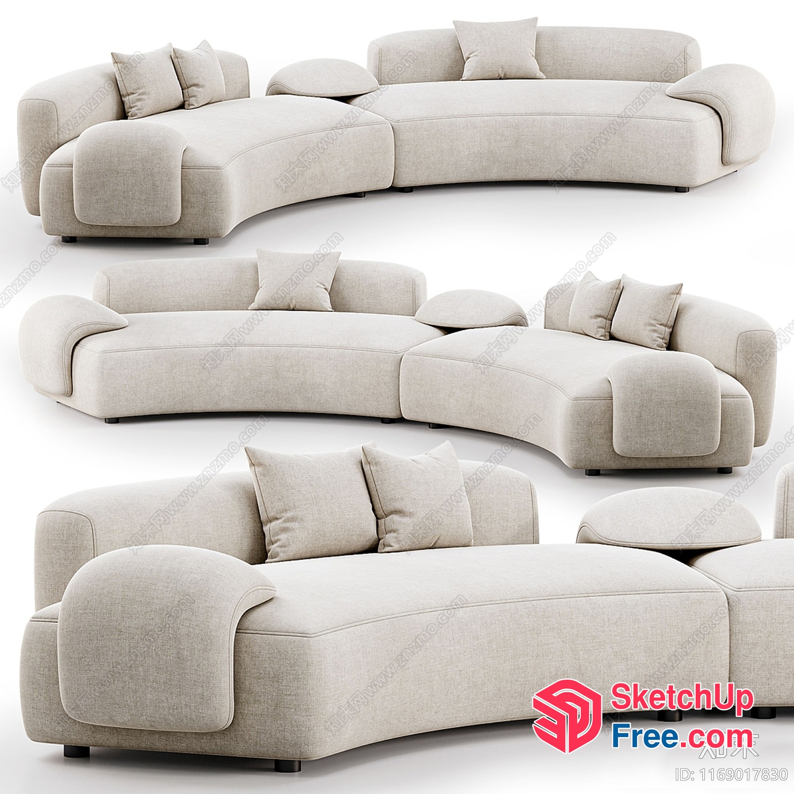 Elegant Creamy Style Sofa Set With Pillows 3D SketchUp File