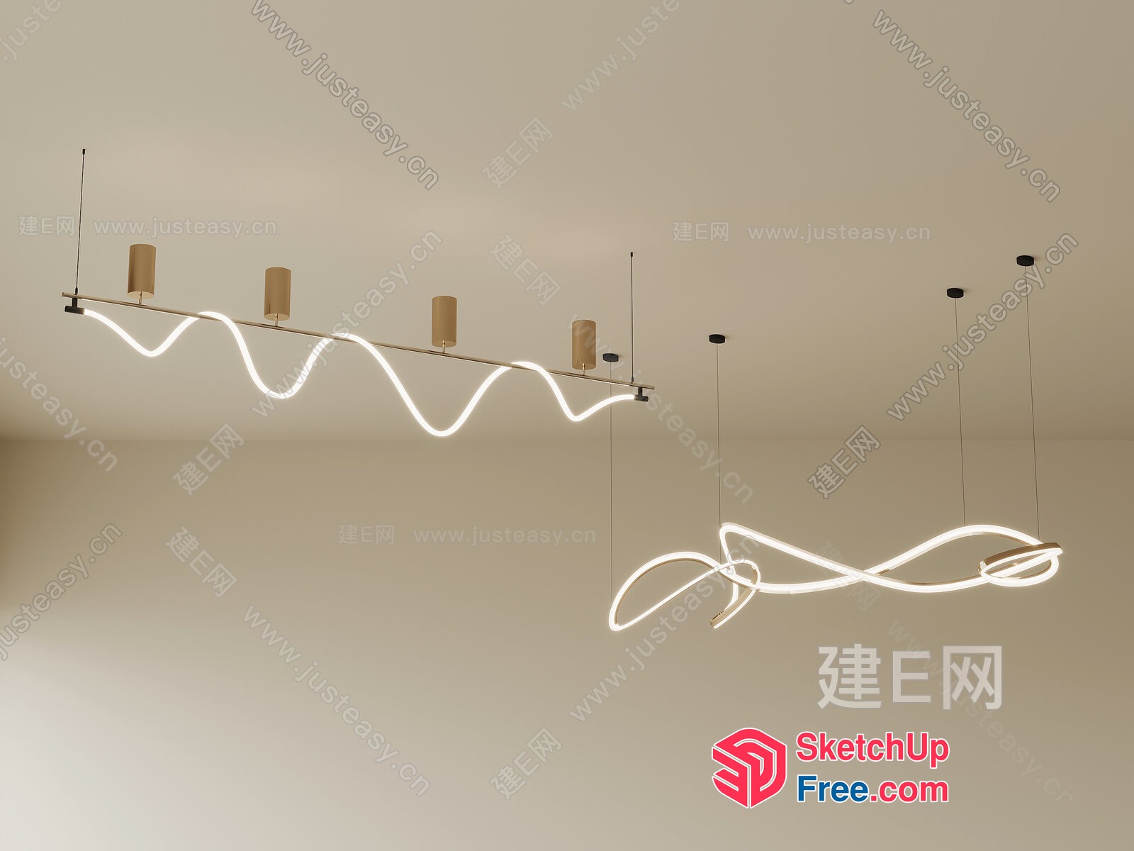 Modern Curved Neon Light Fixture 3D SketchUp File