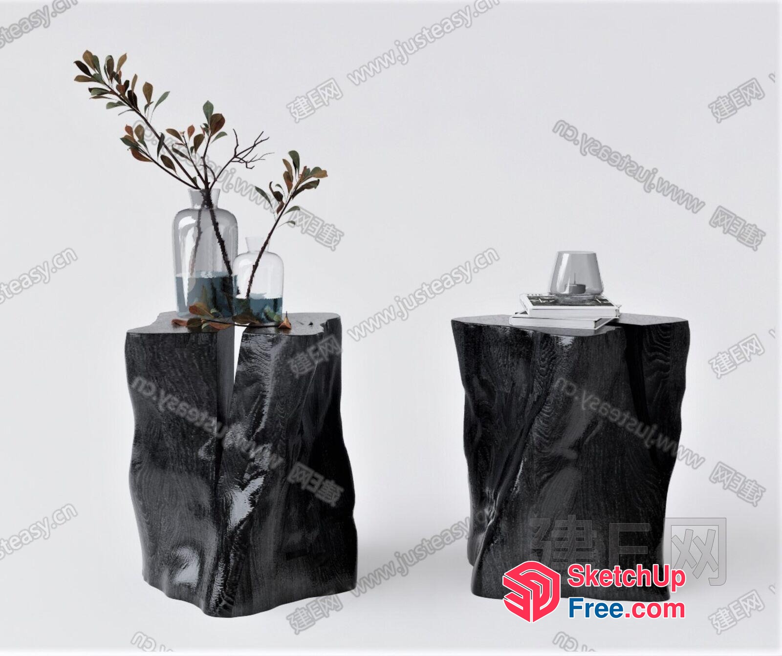 Decorative End Tables With Glass Vases And Books 3D SketchUp File