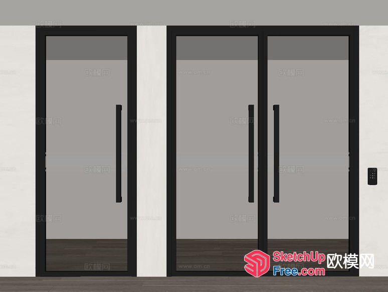 Glass Curtain Wall With Black Frame And Handles 3D SketchUp File