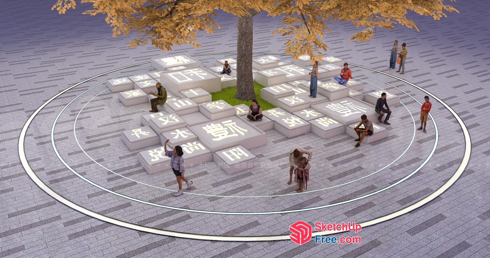 Serene Gathering Space With Asian-Inspired Seating 3D SketchUp File
